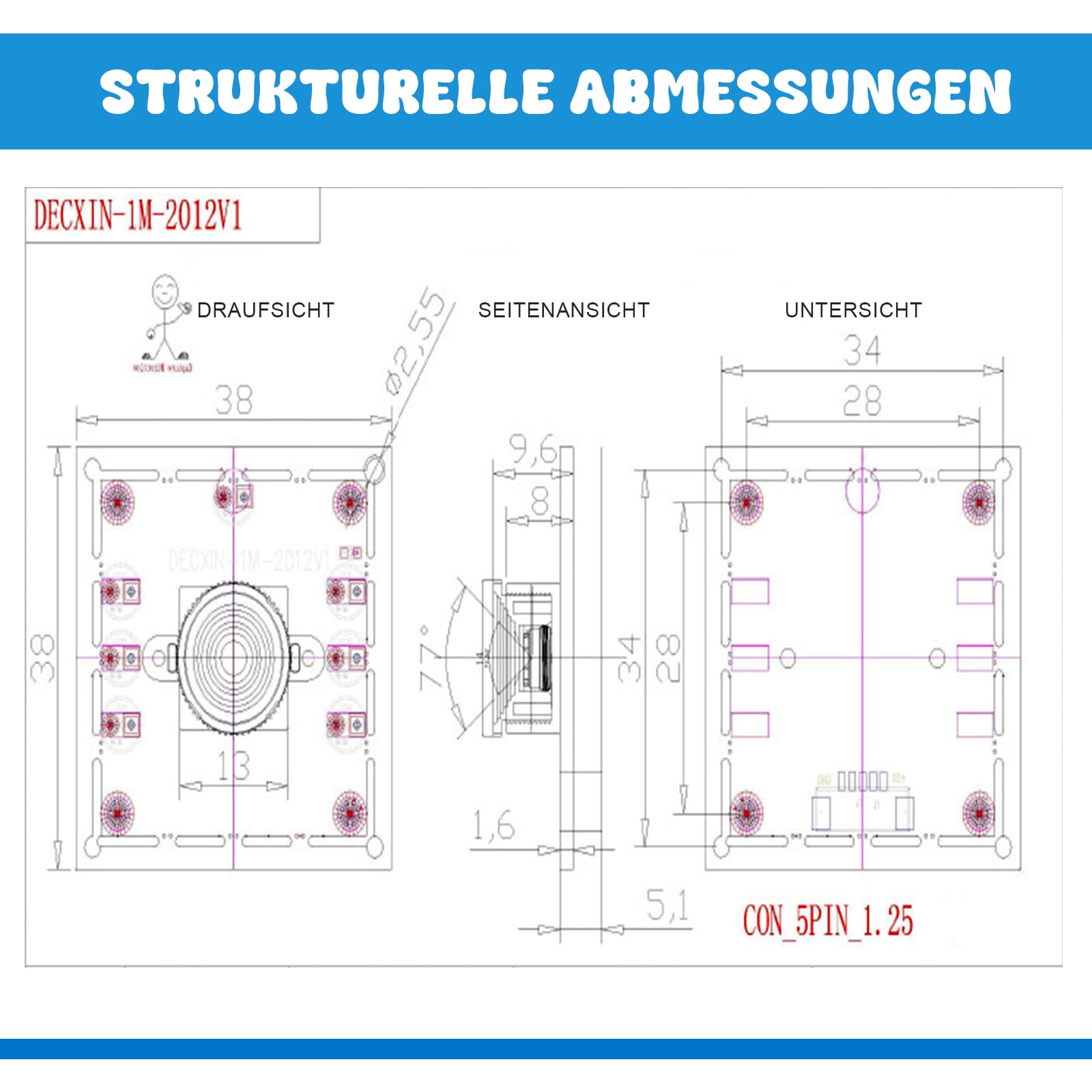 OV9732 Kameramodul,3 STK 100-Grad-Kameramodul, Höchste Auflösung 1280 X 720, 30 Fps, Gesichtserkennung Bilderfassung Kabel USB2.0 für autodarts Dart Kamerasystem