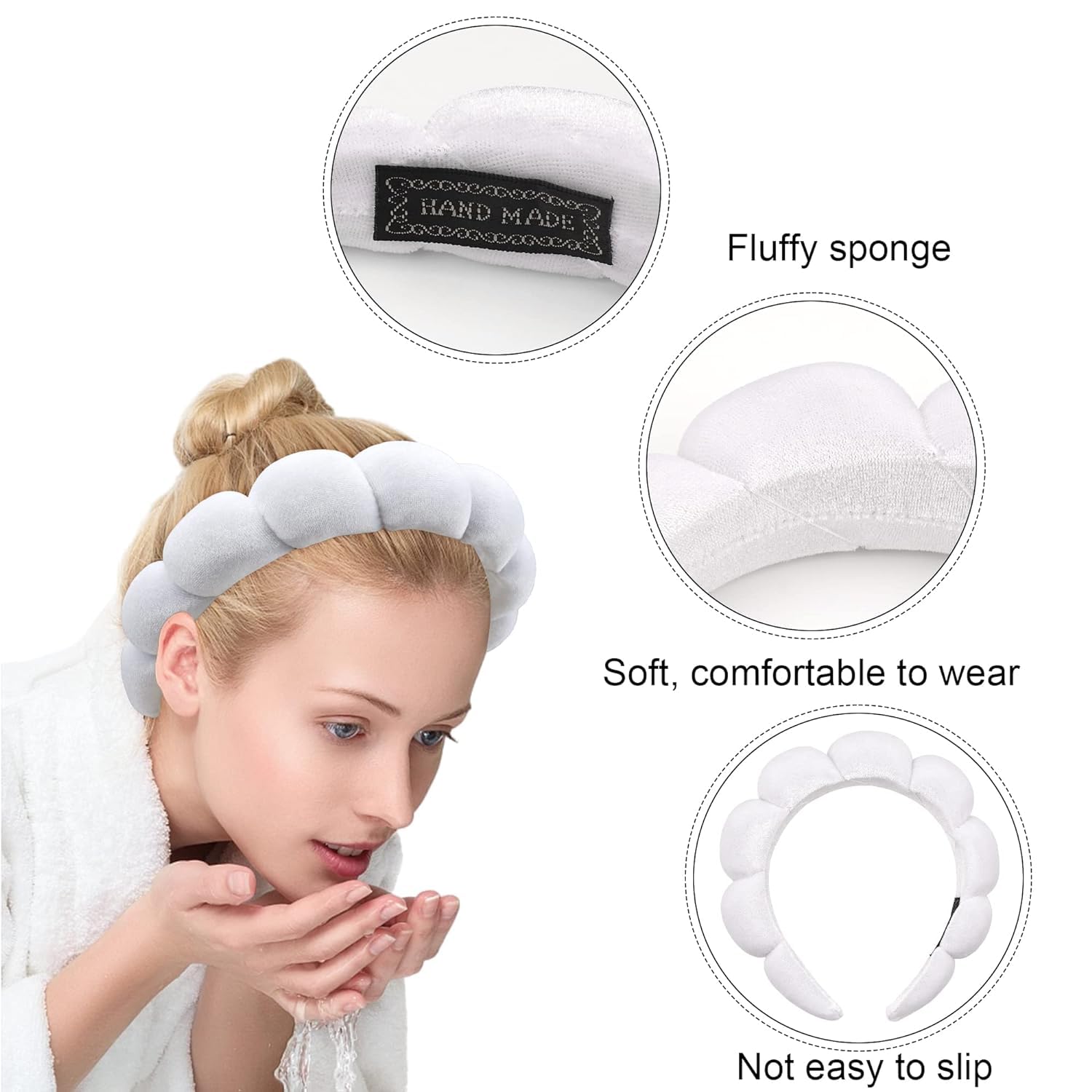 DRESHOW Spa Headband for Women Sponge Headband for Washing Face Clouds Soft Terry Cloth Makeup Skincare Headbands - Image 4