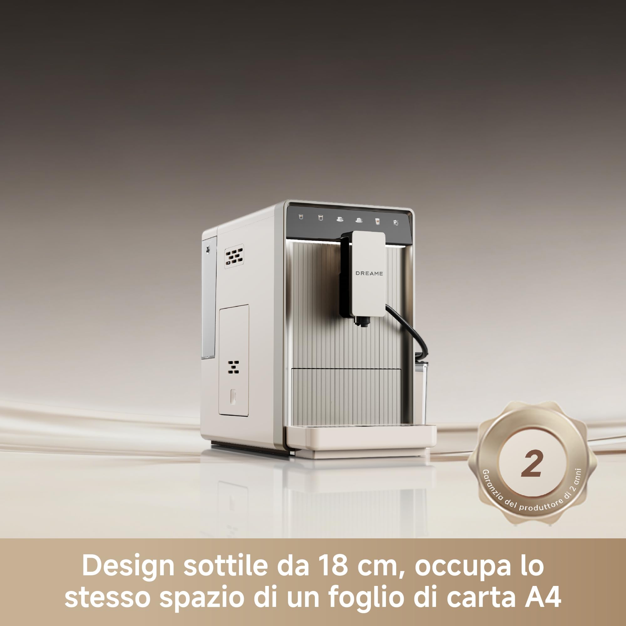 dreame Ecceluxe Slim Macchina da Caffè Espresso Completamente Automatica | Design Sottile 18 cm, Pulizia Facile, 5 Tipi di Caffè, Macinatura a 9 Livelli, Schermo Touch, Schiuma di Latte Vellutata