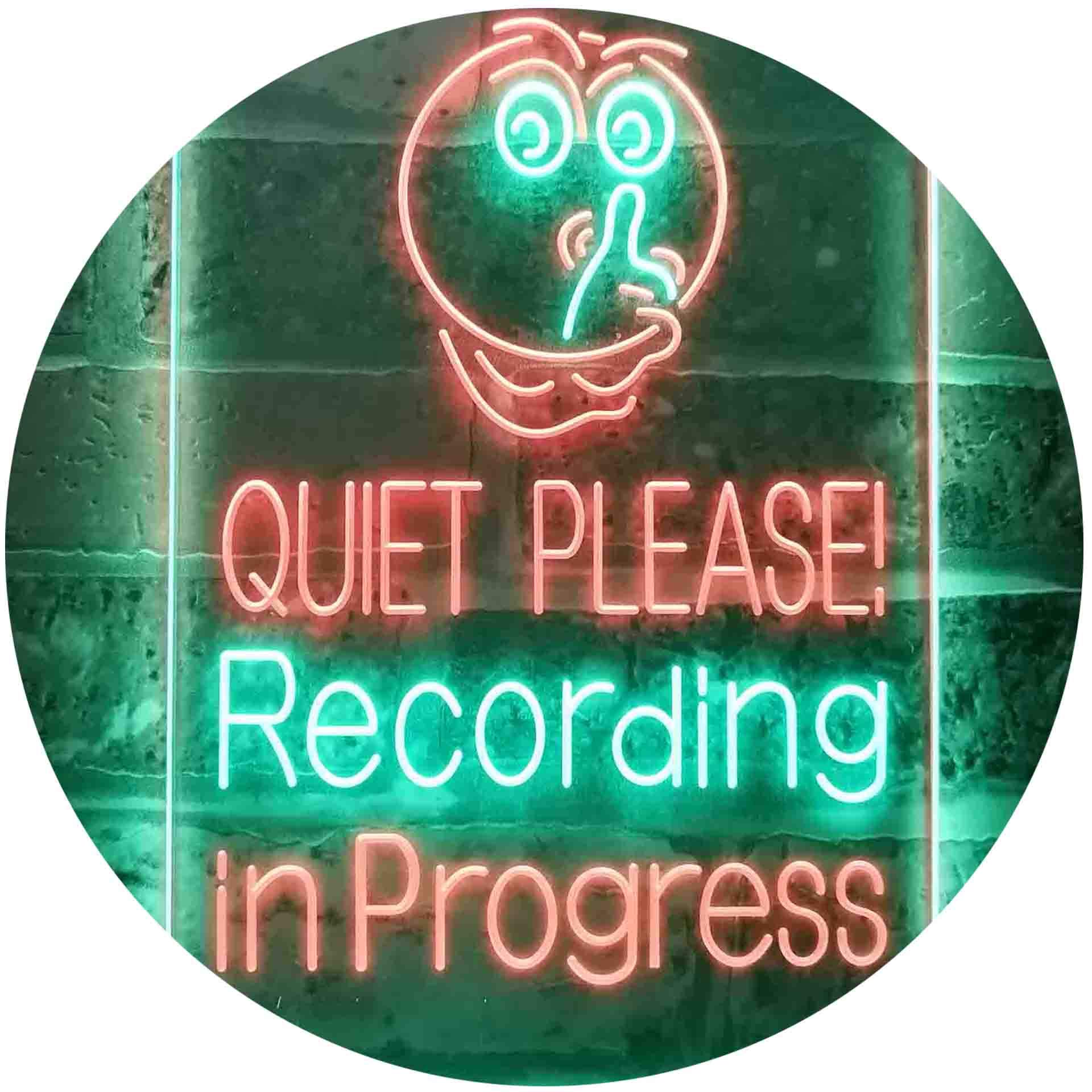 Quiet Please Recording In Progress Studio Dual Color LED Neon Sign Green & Red 210 x 300mm st6s23-i3580-gr — image 1