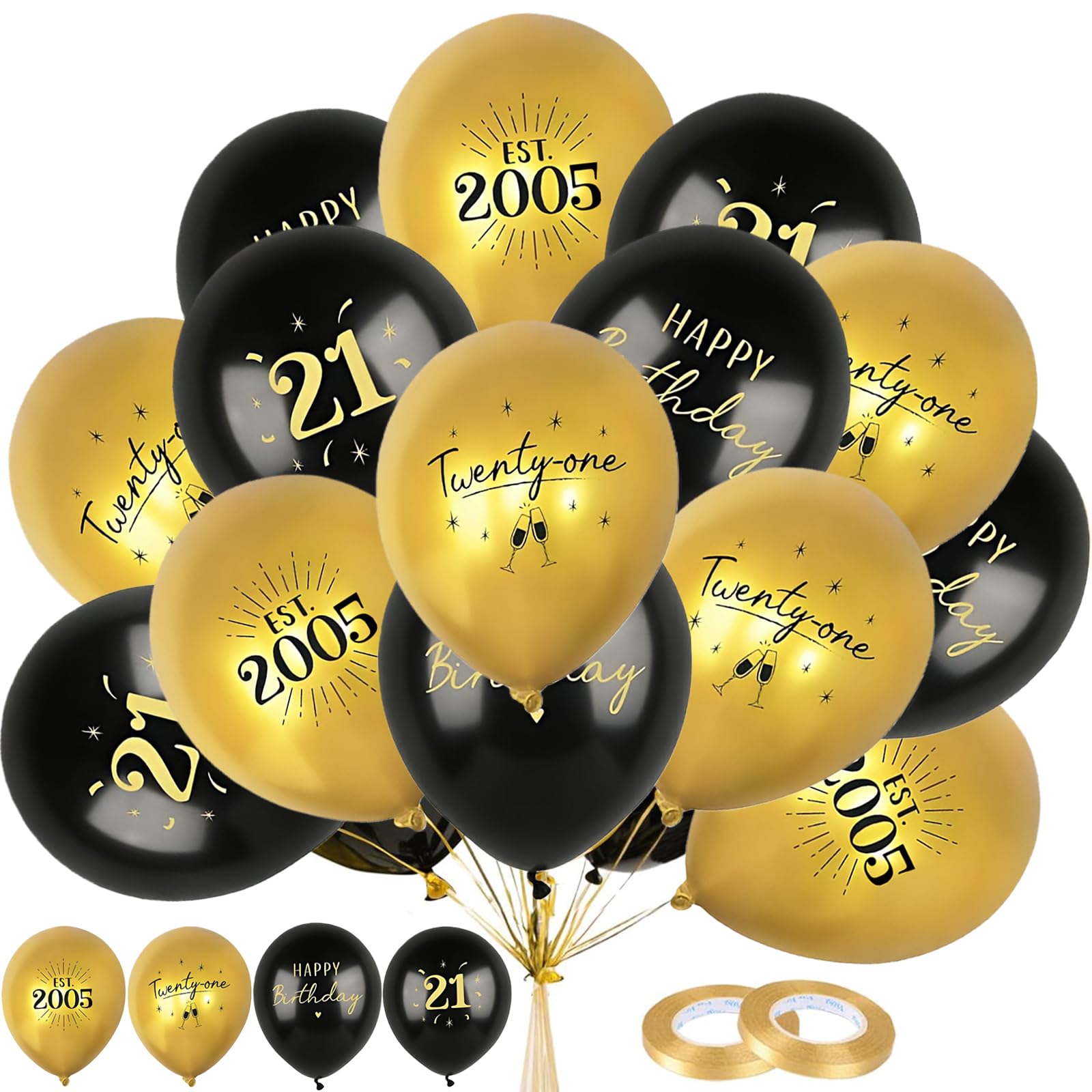21st Birthday Decorations, Birthday Decorations, 32 PCS Reusable 10 INCH Black Gold 21st Birthday Balloons, Party Balloons Decorations for 21st Anniversary 21 Years Old Party Decoration Supplies