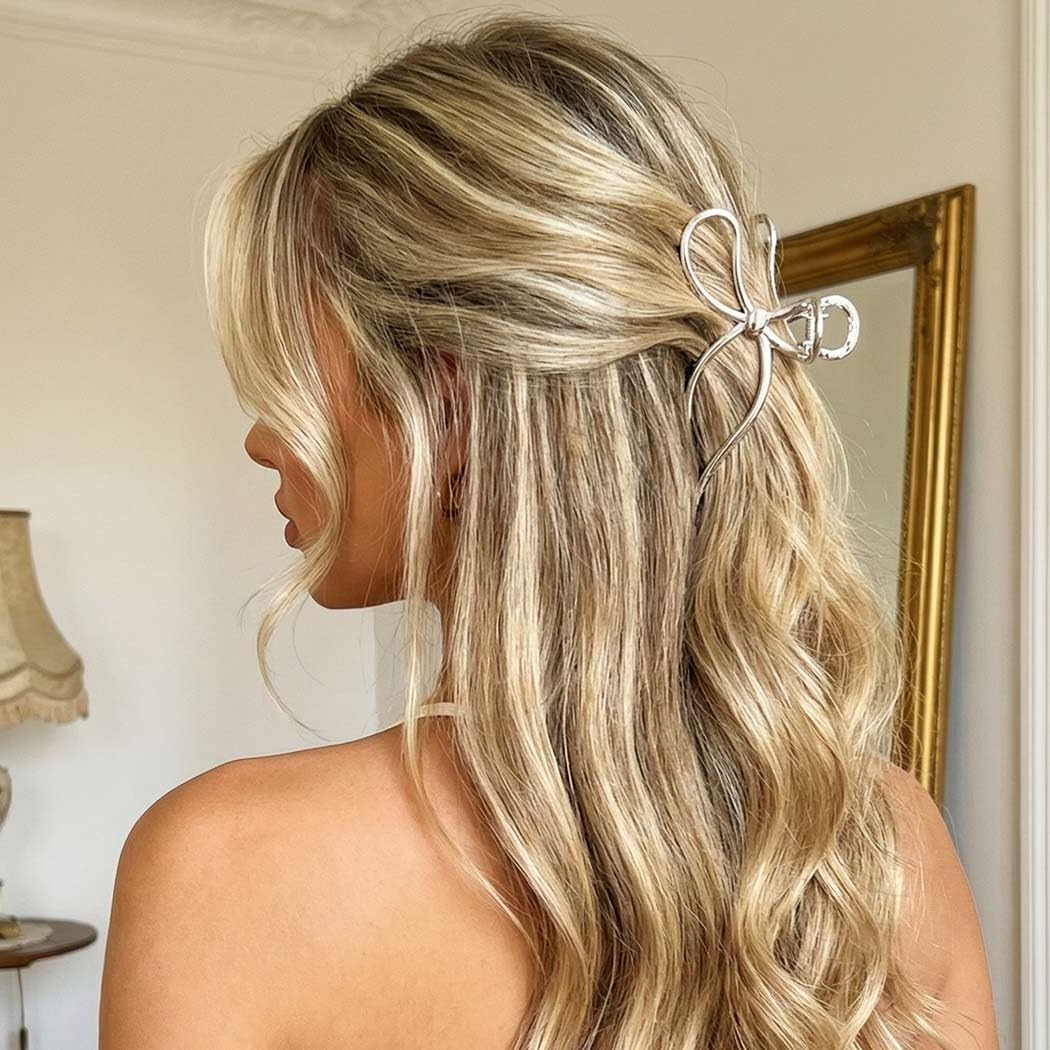 Amazon.com : CAKURE Bow Claw Clip Gold Metal Hair Clips  display picture 2