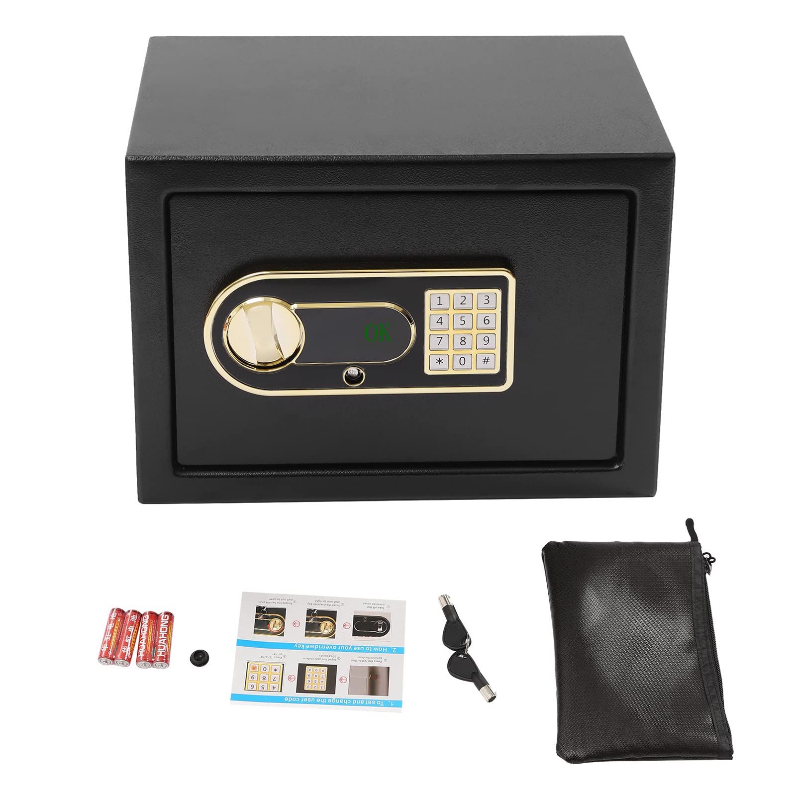 Cassaforte elettronica da parete in acciaio al carbonio, piccola cassaforte per casa, con password digitale, chiave di emergenza e 2 bulloni in acciaio, cassaforte ignifuga e impermeabile, 38 x