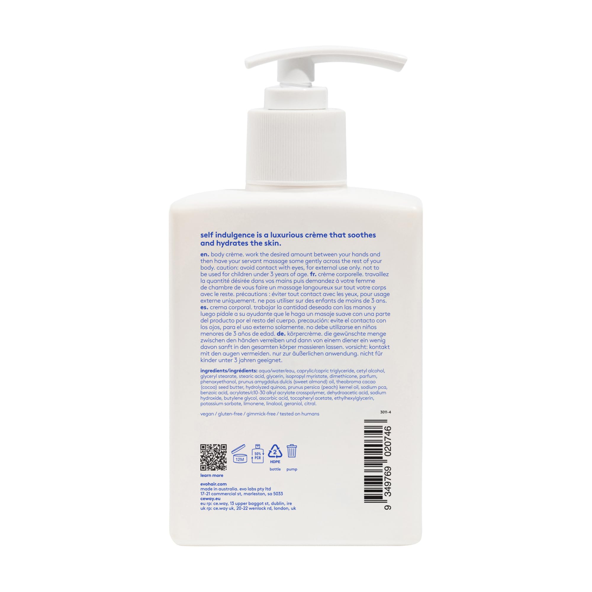 Evo Self Indulgence Moisturising Body Cream for Dry/All Skin Types - Vegan Body Lotion, Hydrating Moisturiser for Men & Women - 300 mL - Image 2