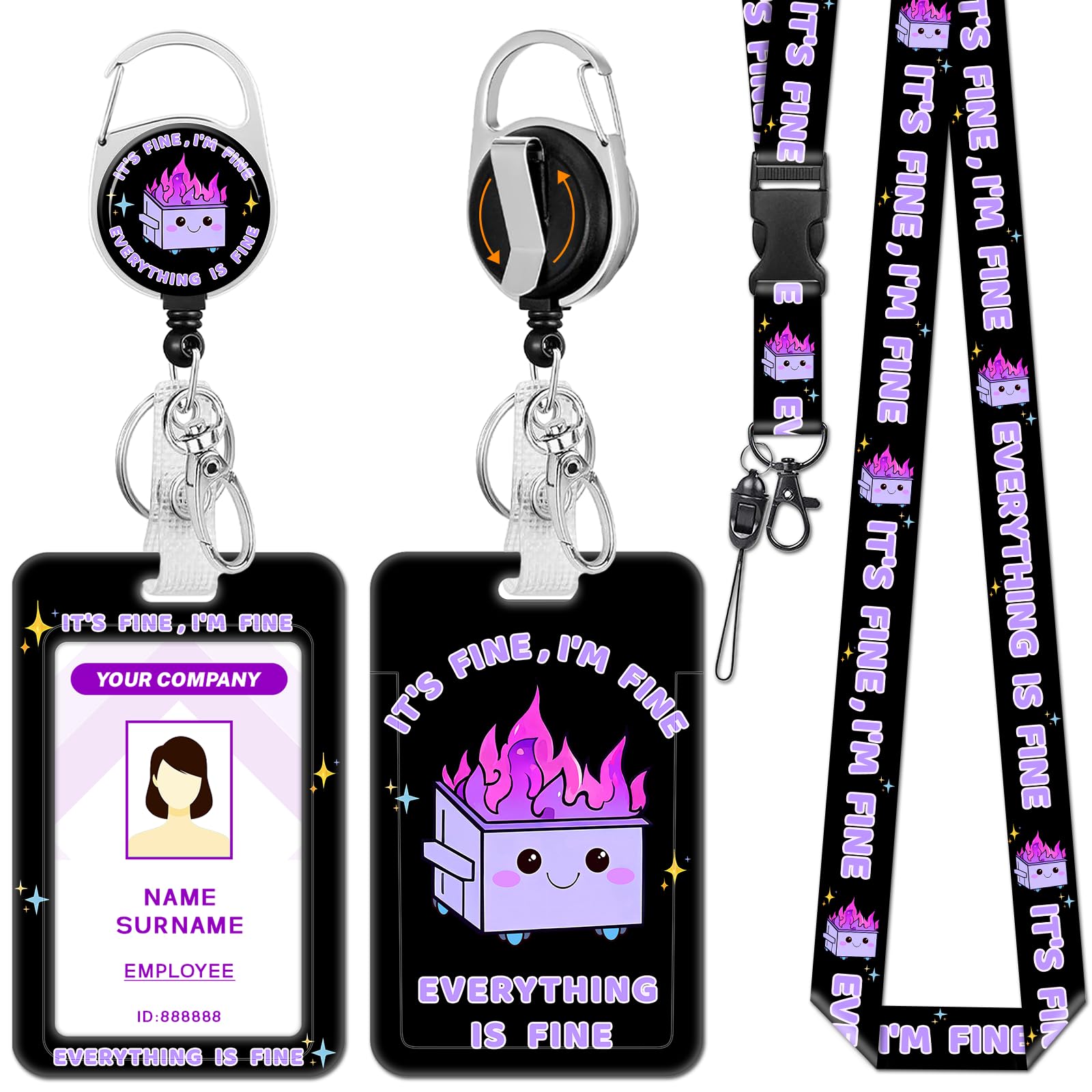 Hancynir Dumpster on Fire Lanyards for Id Badges with Retractable Reel Clip