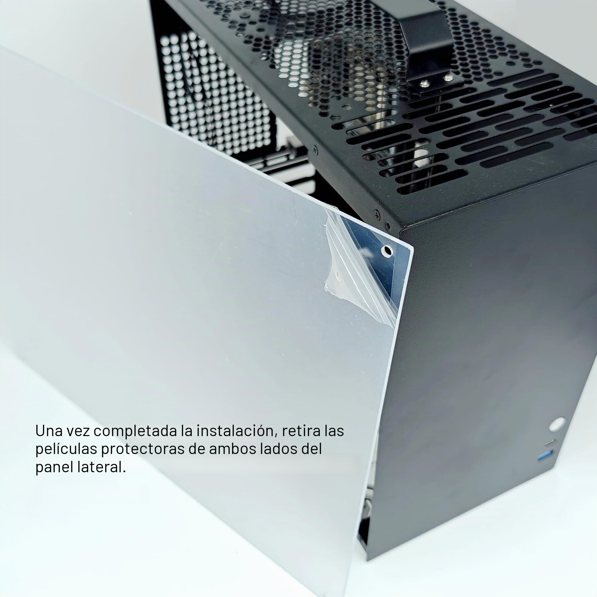 V500 Mini caja de ordenador portátil M-ATX/ITX, Caja MINI-Tower, Caja de escritorio de acrílico transparente de lado completo DIY con asa, compatible con tamaño de GPU de 320 mm (Negro-2.0)