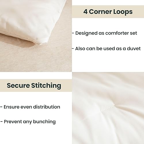 Miniatura 4 de Paxrac Juego de edredón beige tamaño matrimonial, juego de edredón color crema de 3 piezas, juego de ropa de cama ligero neutro sólido, juego de