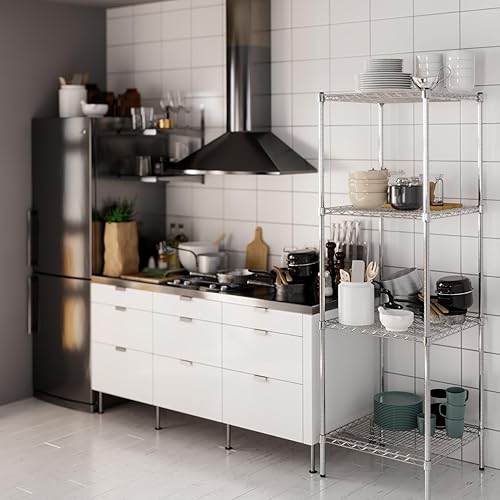 Miniatura 443 de Kit de estantería de alambre cromado de 4 niveles de 24 pulgadas de profundidad x 24 pulgadas de ancho x 64 pulgadas de alto Unidad de estante