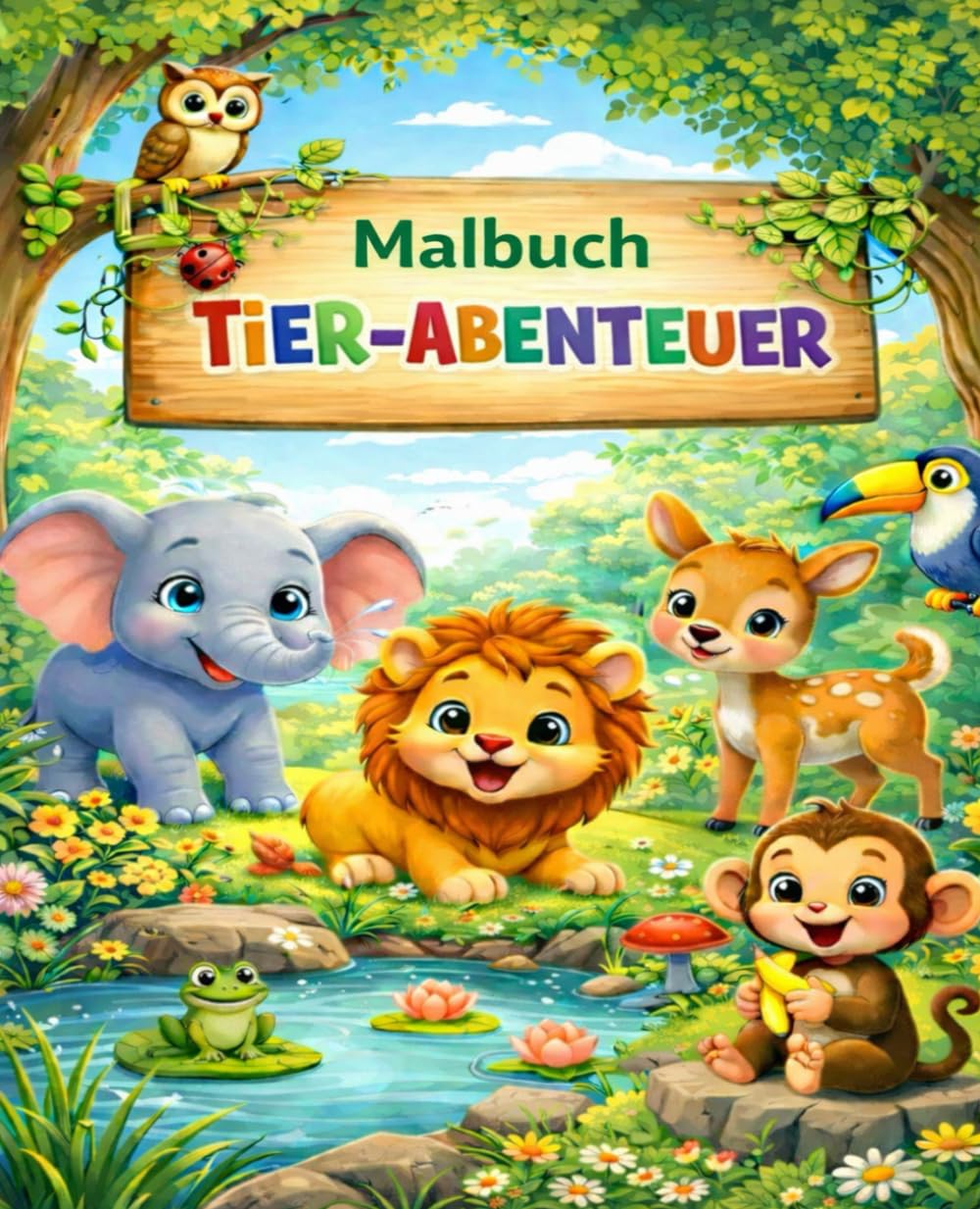 Malbuch Tier-Abenteuer- Ein fröhliches Malbuch für Kinder von 1–6 Jahren 36 Bilder: Zoo, Tierpark, Dschungel