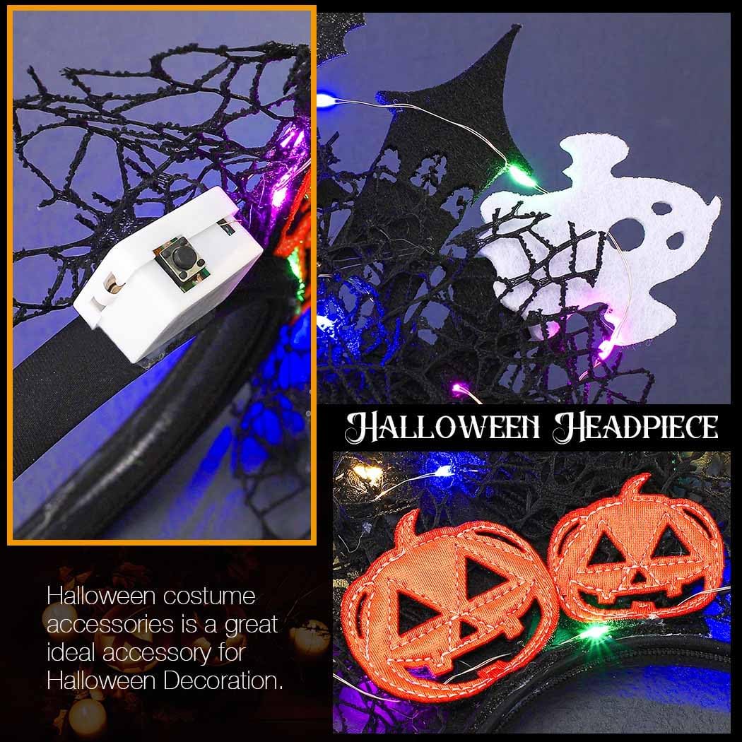 CAKURE Halloween Headbands Light Up Black Hair Bands Festival Halloween Costume Hair Accessories for Women and Girls - Image 4
