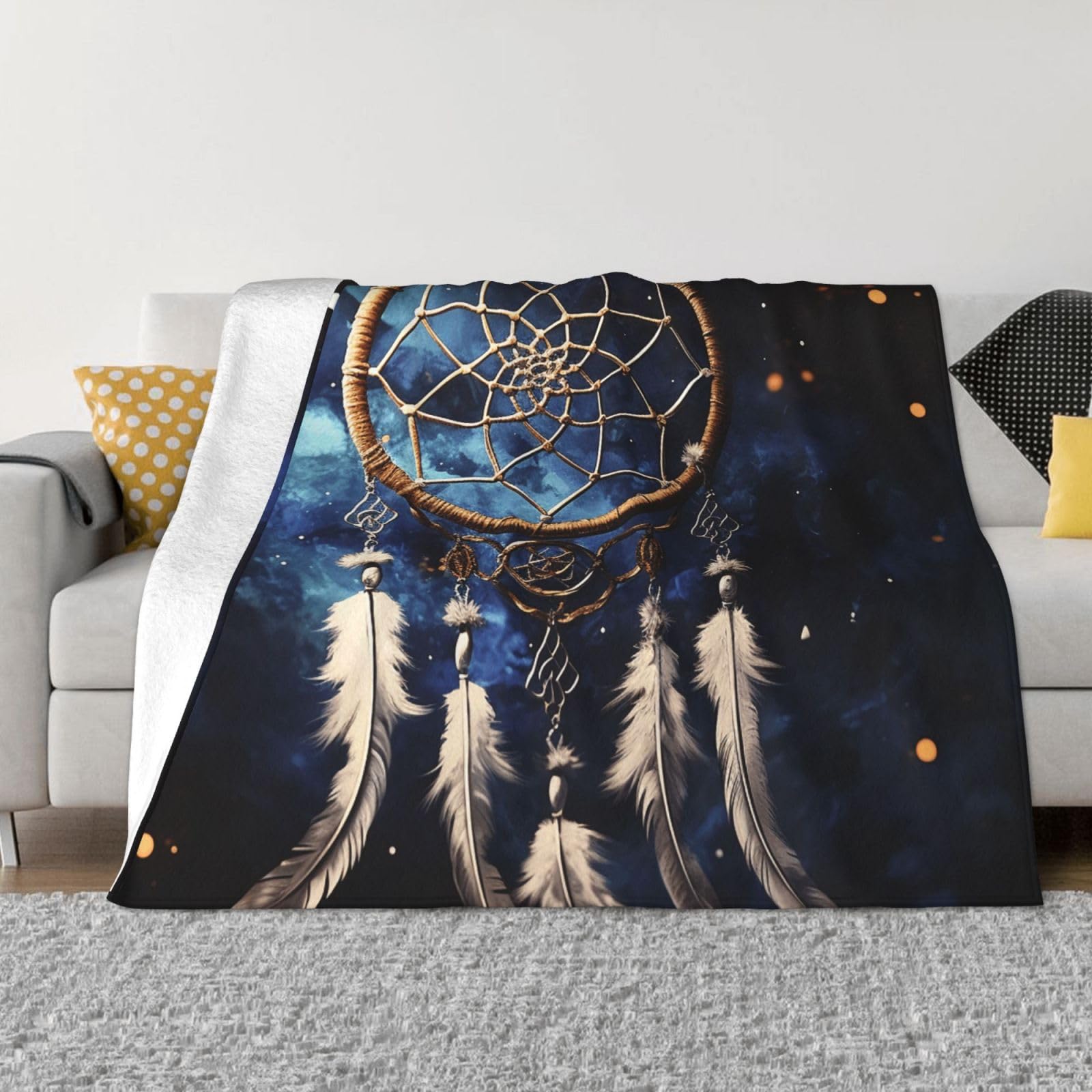FodPand White Fantasy Dream Catcher Fleece Blanket 50"x40" Lightweight Warm Throw Blanket for Bed Couch Cozy Air Conditioning Quilt All Seasons Decorative Fuzzy Blankets Gifts for Women Men