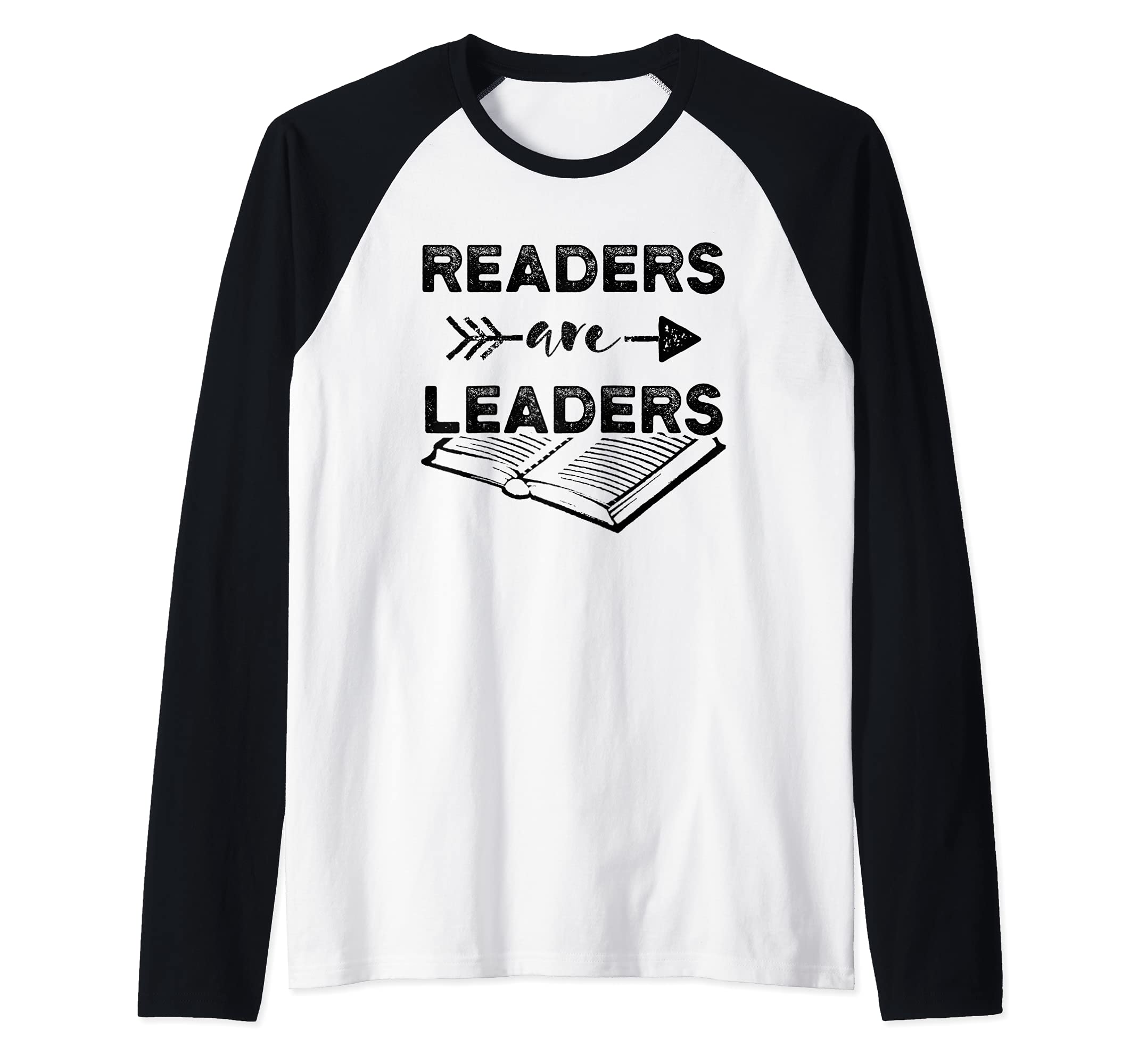 Readers Are Leaders Book Lover Reading Raglan Baseball Tee, Black
