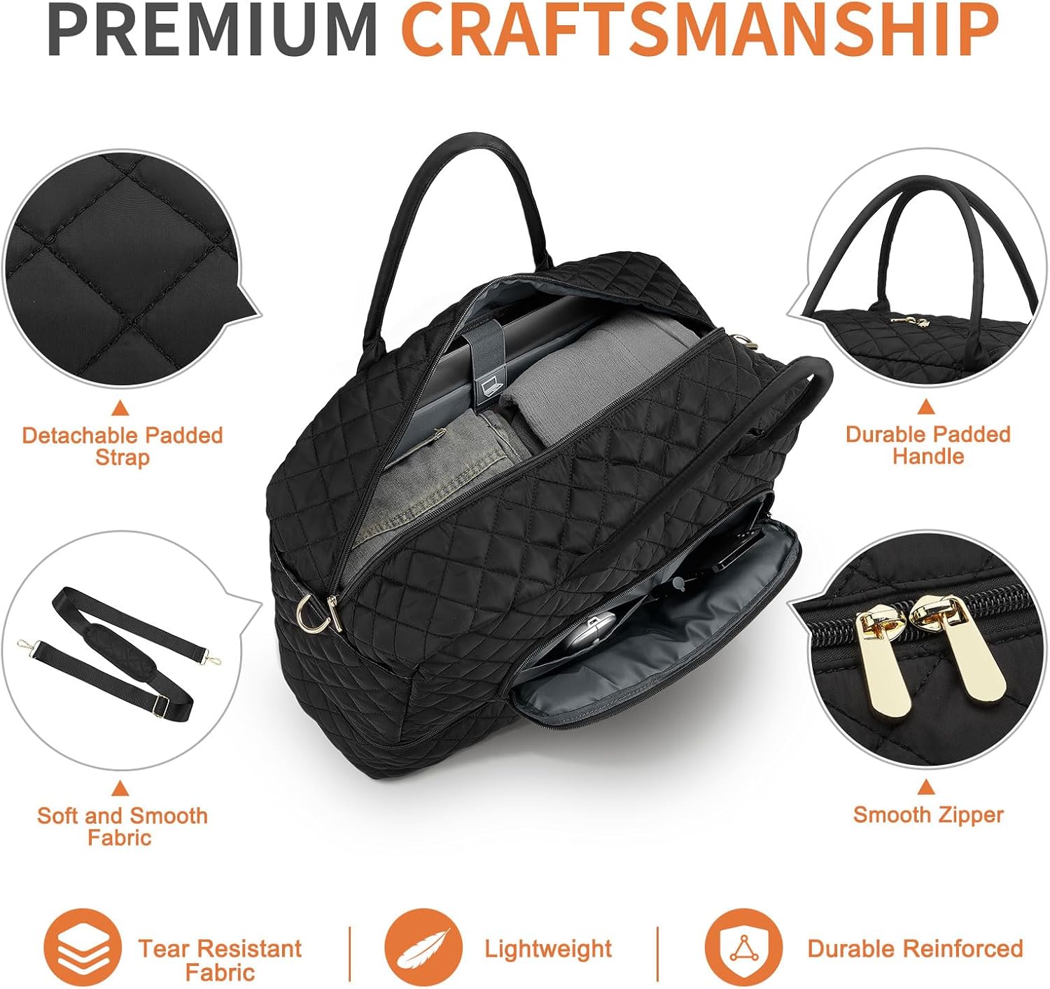 50L Large Travel Duffle Bag for Women, Weekender Overnight Bag W/Shoe Compartment+Wet Pocket+Toiletry Bag TSA Approved, Black - Image 5