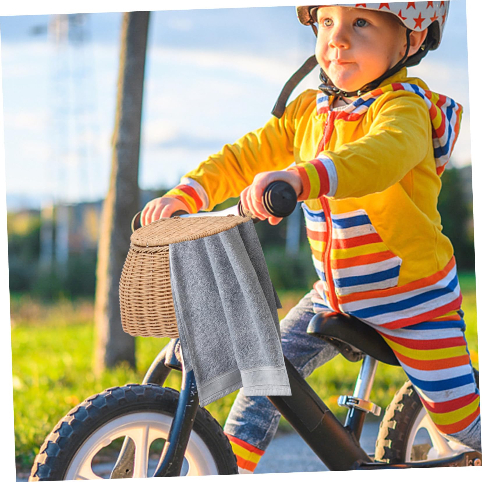 Cesta Bicicleta Niña Rattan Resistente para Manillar con Almacenamiento Práctico para Scooters y Triciclos Infantiles