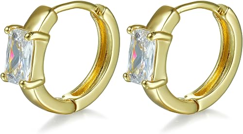 Gold Hoop Earring for Women,14K Gold Plated Cubic Zirconia Huggie Earrings Hypoa