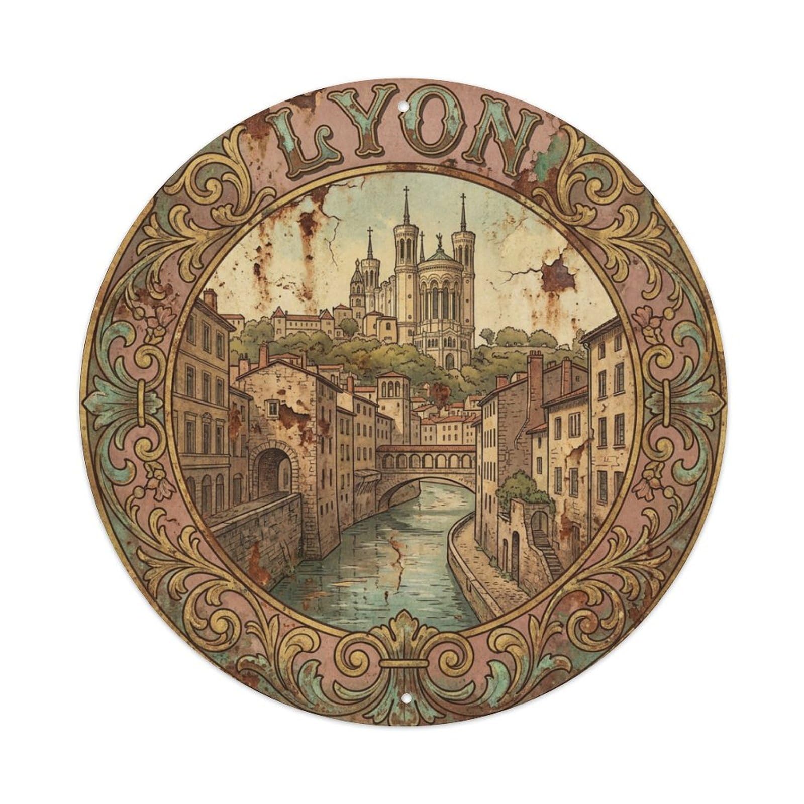Retro Travel France Lyon Metal Tin Sign