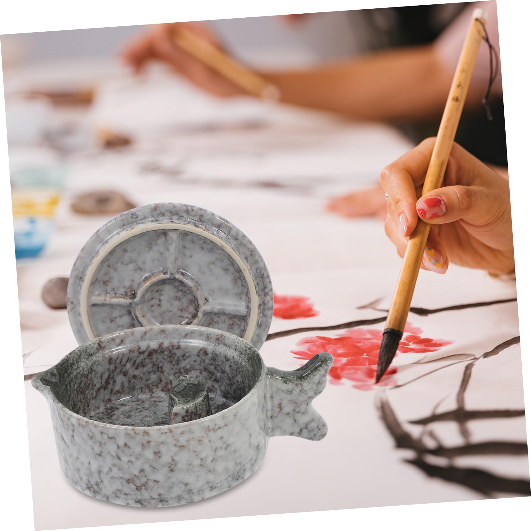 Encrier en Céramique Couvercle pour Calligraphie Chinoise