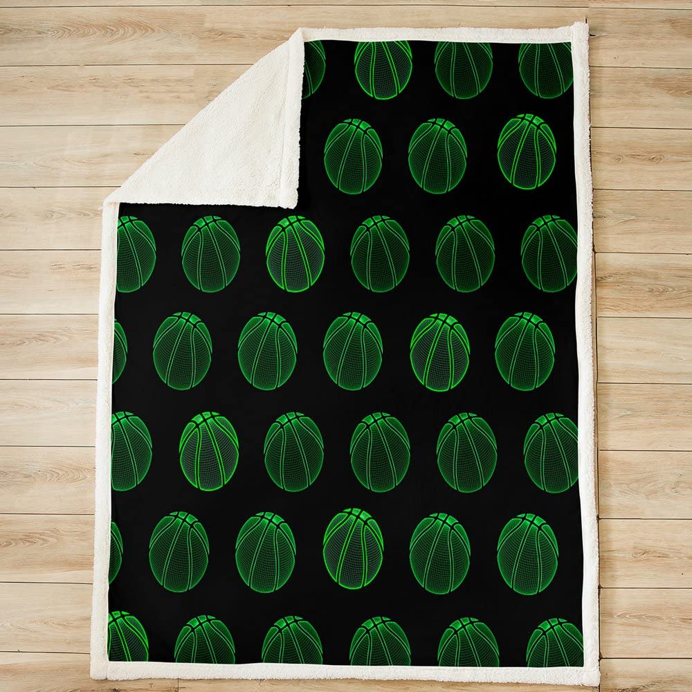 Coperta Sherpa per pallacanestro per giochi sportivi in pile per bambini decorazione giochi con palline verde neon coperta in peluche regalo per gli amanti del basket calda coperta sfocata regina 200