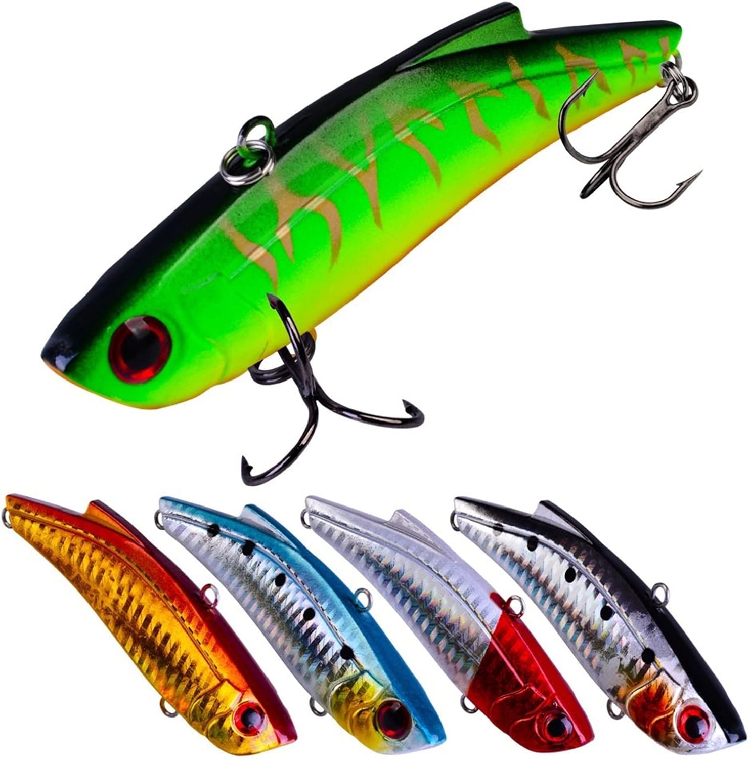 10Pcs 9cm 26.5g Sinking Bass Fishing Lures Vibration Hard Baits with Treble Hook lastic VIB Winter Ice Salt Fishing Bait Sea Bass Artificial Fishing Tackle