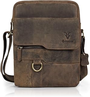 Goatter Men's Hunter Leather 11" Inch Multi-Pocket Messenger Bags (Brown) Price In India