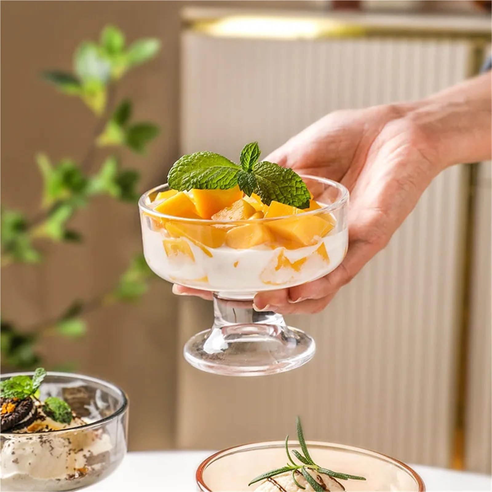 2 pz 280 ml Bicchieri di Vetro for Gelato Spessa Trasparente Tazza Alta Ciotole da Dessert for Frappè Insalate Frutta Snack Per Dessert(Clear)