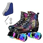 Ugboiu Roller Skates for Men and Women, Black Derby Roller Skates with 4 Shiny Wheel, Classic Double-Row Roller Skates for Indoor and Outdoor