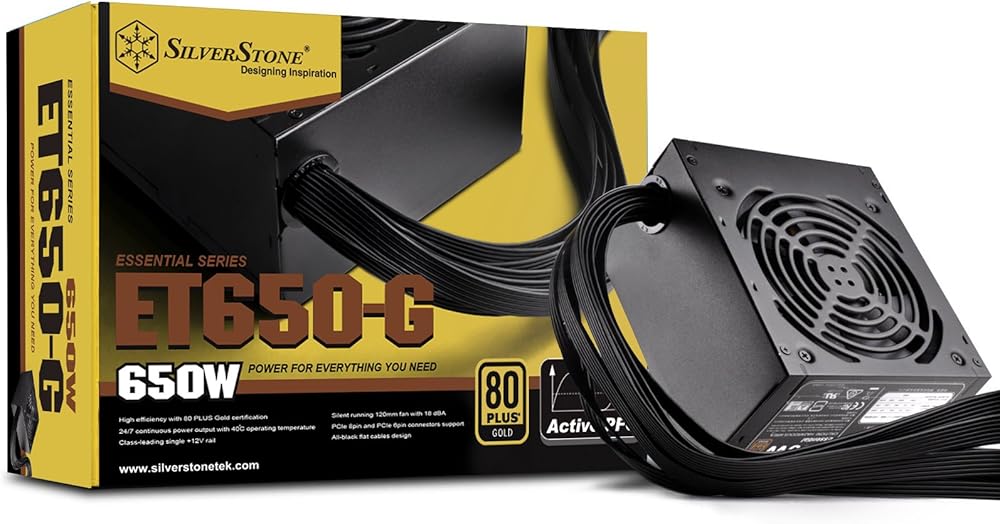 SilverStone Tek Essential, 80 Plus Gold Certified 650W Power Supply with Flat Black Cables and Quiet Fan Curve - View 1