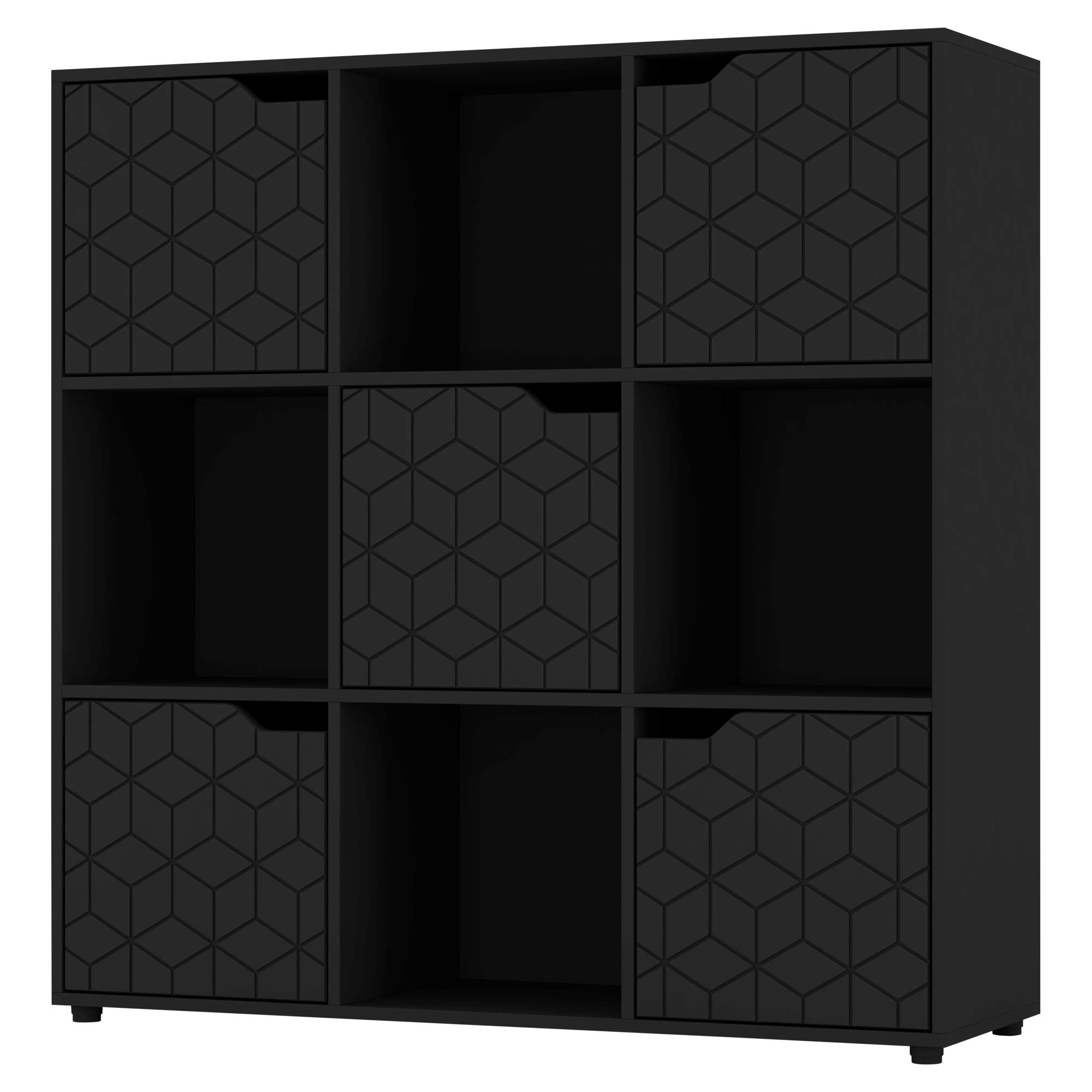 URBNLIVING Black Wooden Cube Bookcase Geo Geometric Door Display Shelf Storage Shelving Cupboard (Black Door, 3x3 Cube (9 Cube))