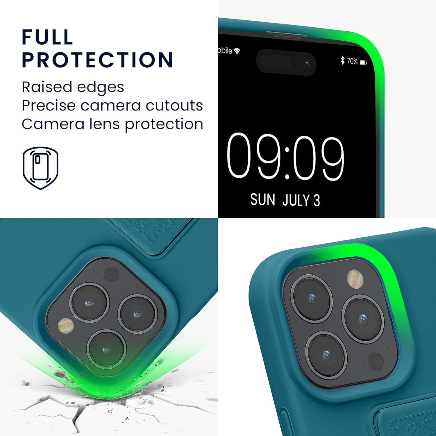 kwmobile Case Compatible with Apple iPhone 16 Pro - Case with Hand Strap and Stand Soft TPU Silicone Coating - Teal Matte - Image 3