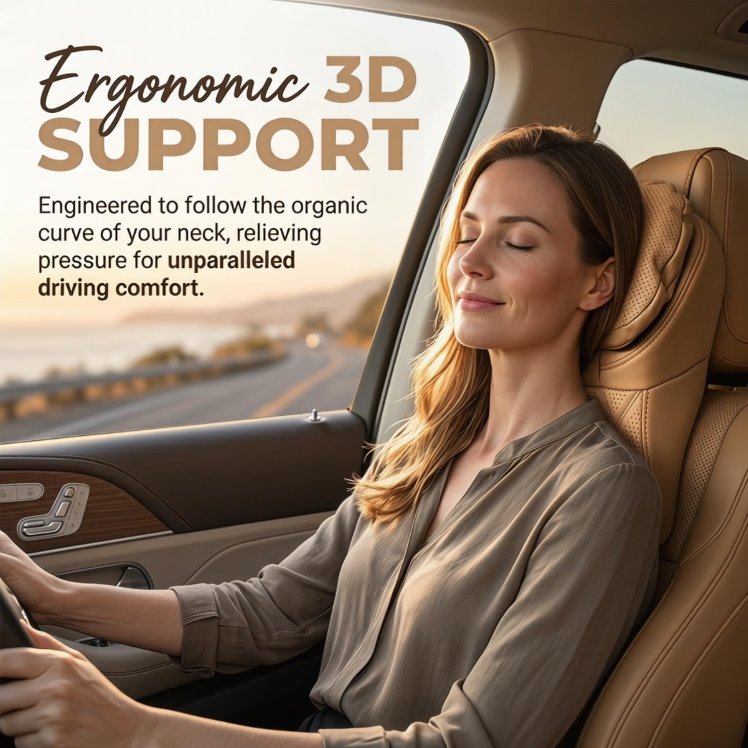 Auto Nackenkissen, Komfortabel und Atmungsaktiv Auto Kissen Memory Foam, Kopfstütze Auto Kissen, PU-Leder Kopfstütze Ergonomische für Autositz für Autofahren, Reisen (Black)
