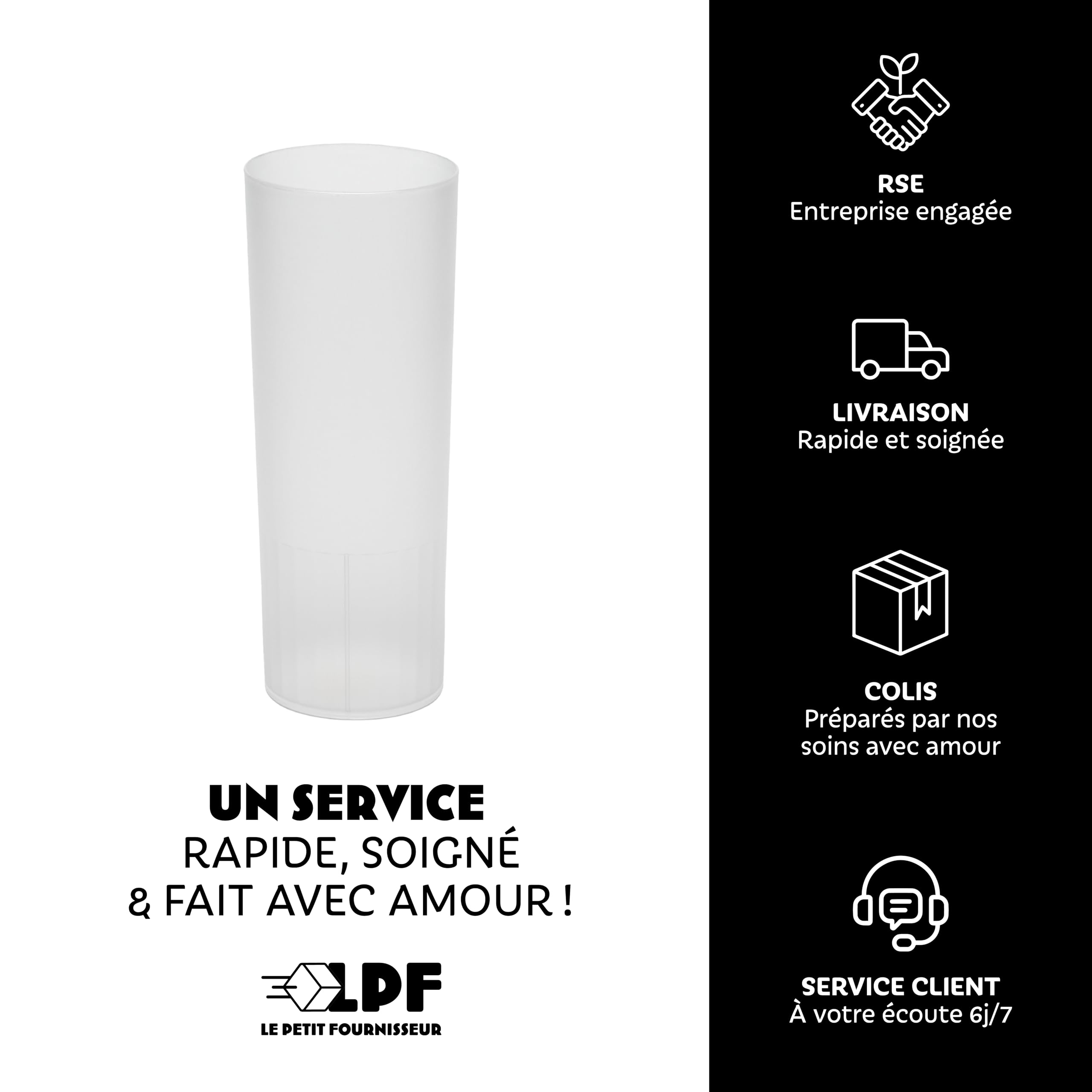 LPF LE PETIT FOURNISSEUR - Lot de 99 Gobelets réutilisables Tubo - 20cl(Usage) 25cl(Max) - Verre à eau, Verre cocktail long drink - Compatible lave-vaisselle - Couleur givrée