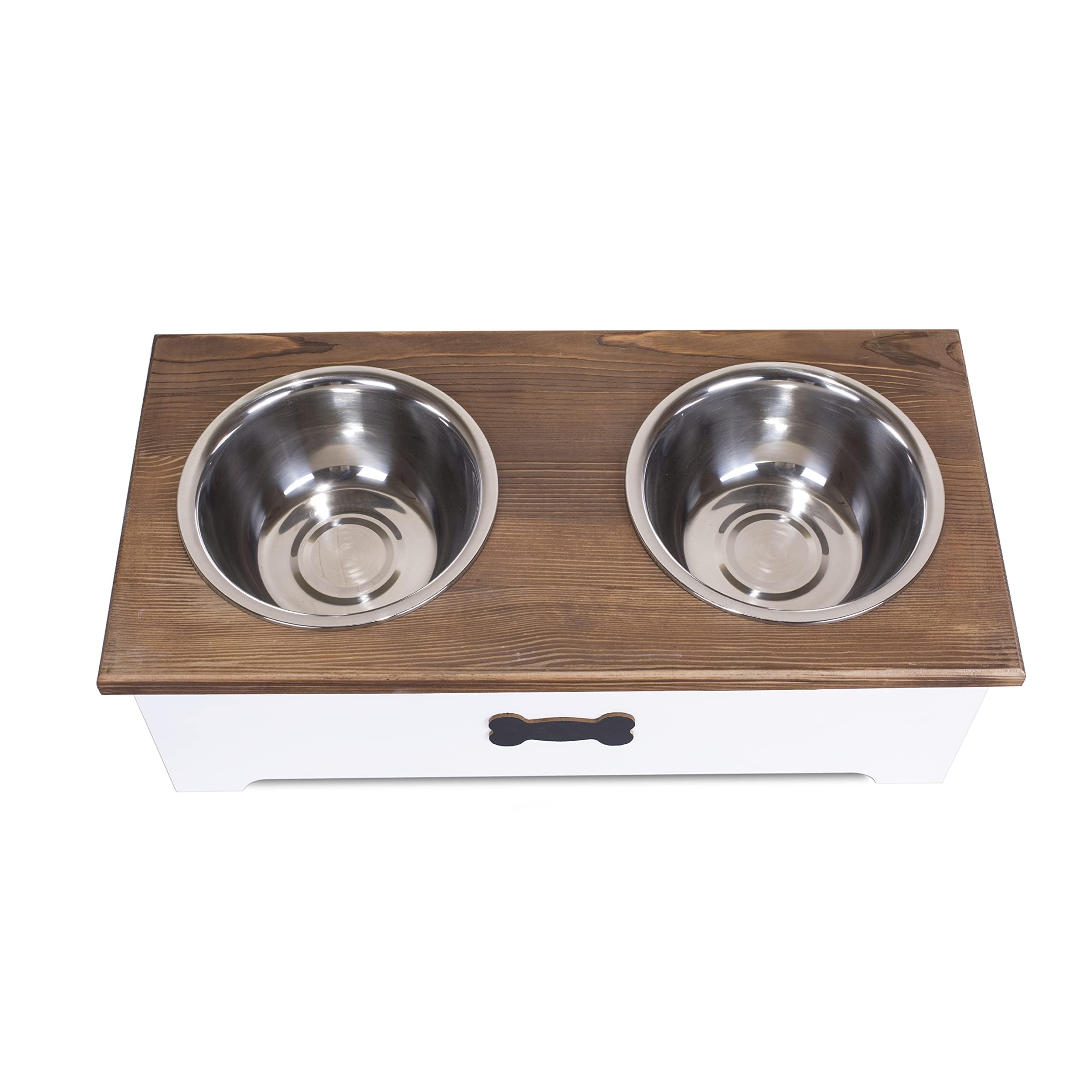 Luxury Dog Food Feeding Stand Station Stainless Double Raised Bowls Pet Feeder (White, Small) — image 1