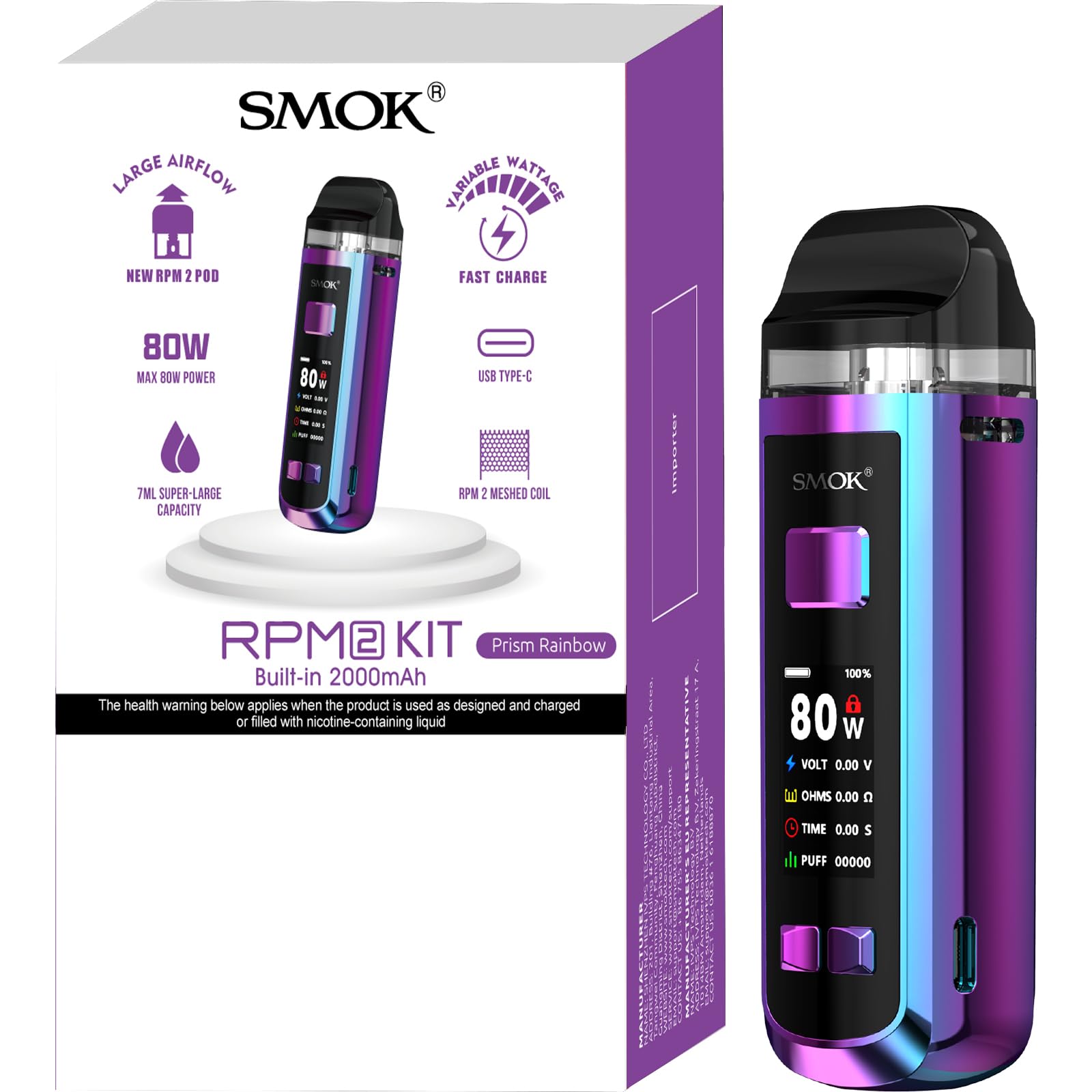 SMOK RPM 2 Kit Pod Sigaretta Elettronica 80W 2000mAh 7 ml MTL/RDL/DL