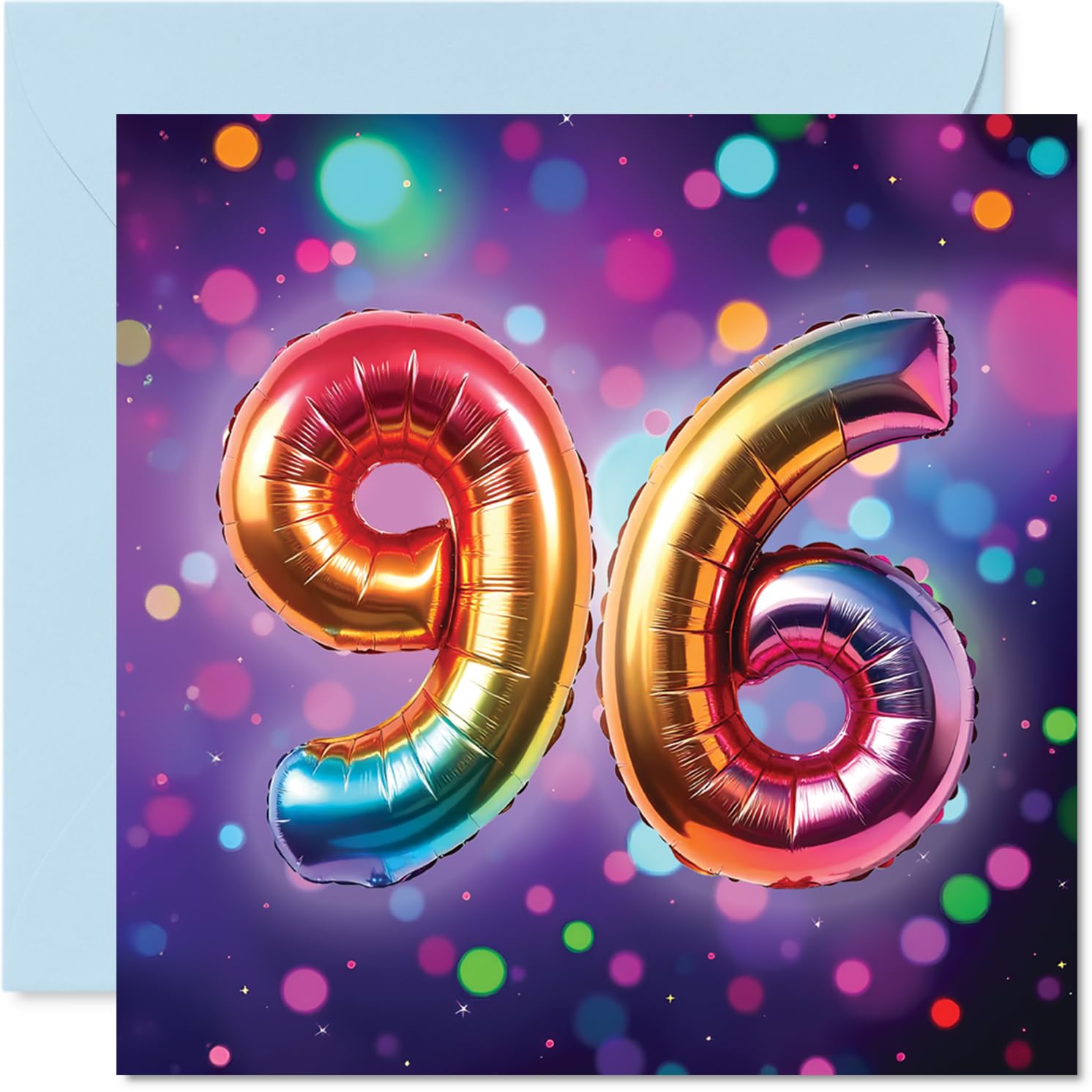 96th Birthday Cards for Men Women - Rainbow Foil Balloon - Happy Birthday Card for 96 Year Old Man Woman Dad Auntie Uncle Wife, 145mm Bday Greeting Cards