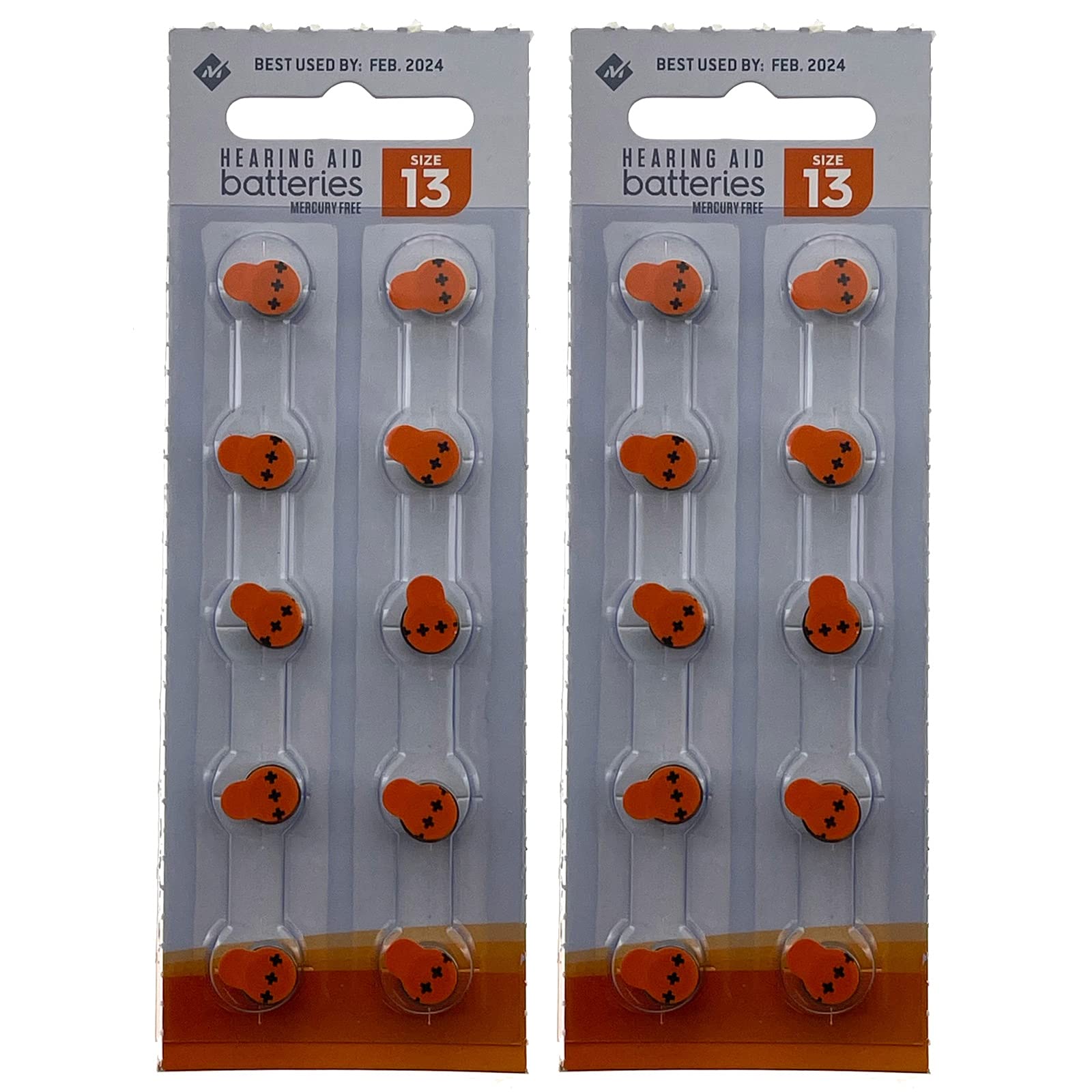 Exell Battery 2x 10pk 1.45V Size 13 Hearing Aid Battery Zero Mercury Long Tab Easy to Insert Replaces VT13, XL13, AP13, 13HPX, 13A, R13ZA, AC13, 7000ZD, PR48, AC13E, V13A, B26PA, 13HPX, PR-13PA, PZA13