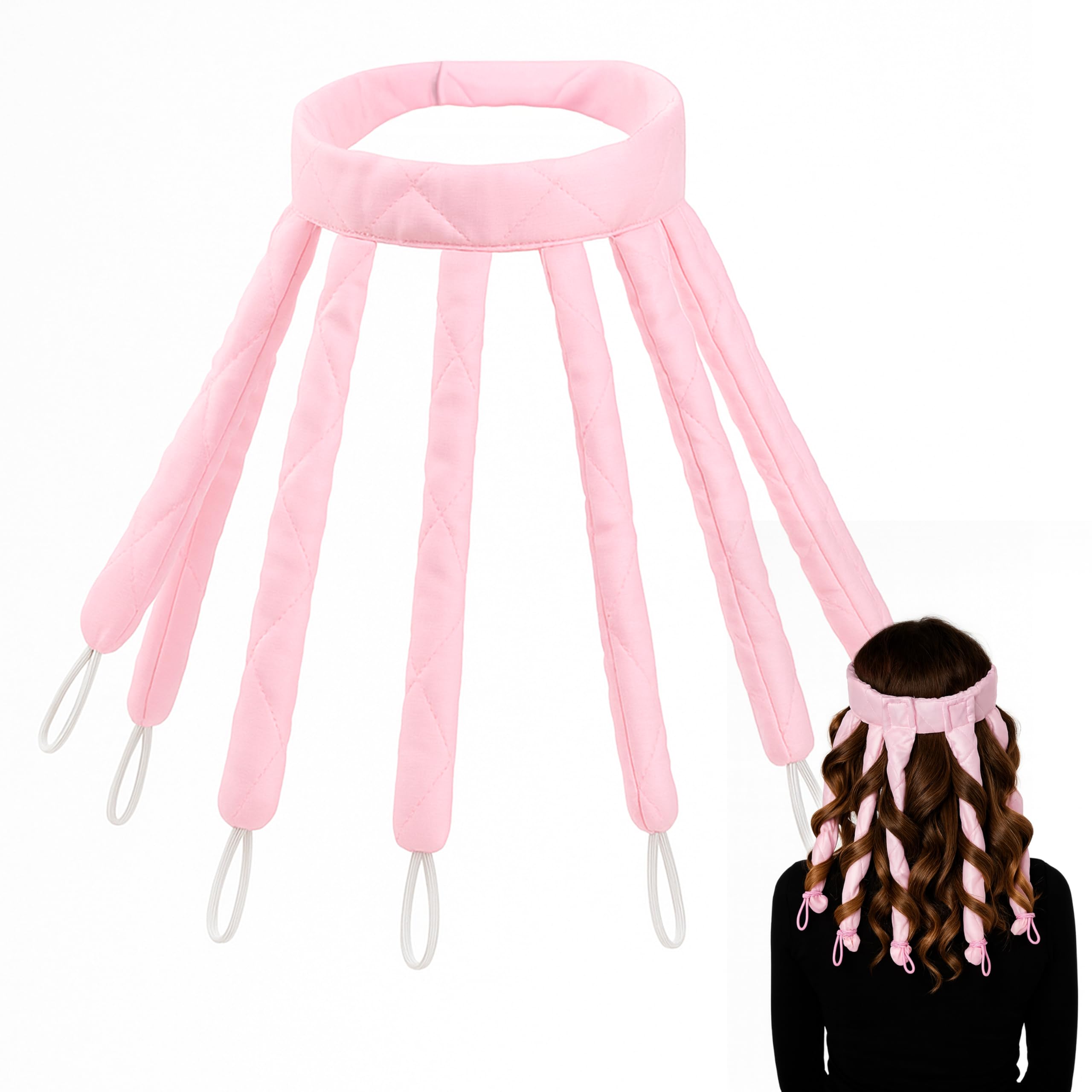Bigodino Lungo Per Boccoli – Fascia morbida in tessuto per onde naturali – Heatless curl rosa