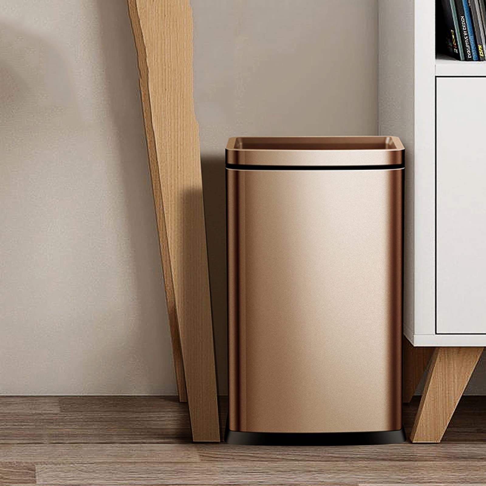 Mülleimer 12l/15l/18l/25 Küche Badezimmer Toilette Edelstahl Mülleimer Zuhause Unbedeckt Großes Wohnzimmer Einfache Mülleimer Büro Papierkorb,Eine Farbe-Schwarz-15L