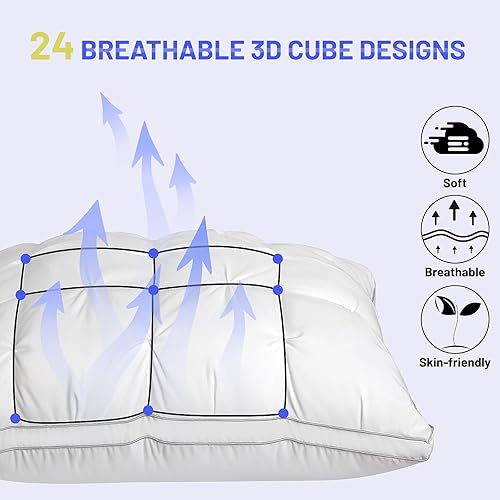 Miniatura 5 de KJJDOO Juego de 2 almohadas de cama para dormir, tamaño Queen, juego de 2 almohadas refrescantes para dormir de lado y boca abajo, relleno