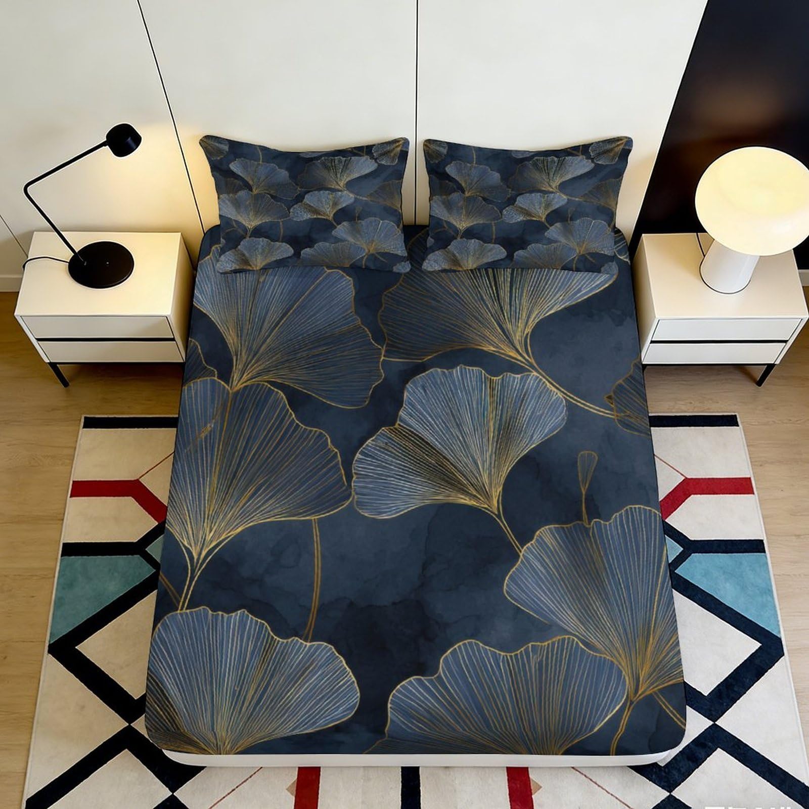3D Printed Ginkgo Leaf Fitted Sheet Microfiber Deep Pocket Non-Slip Bedding For Bedroom Ginkgo Leaf Mattress Fitted Cover Washable 90x200x25cm