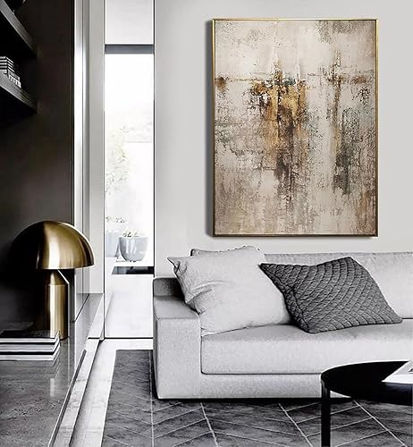 Miniatura 2 de Pintura de arte abstracto grande beige dorado marrón para sala de estar, pintura gris beige, arte de pared escandinavo, decoración del hogar, 14 x