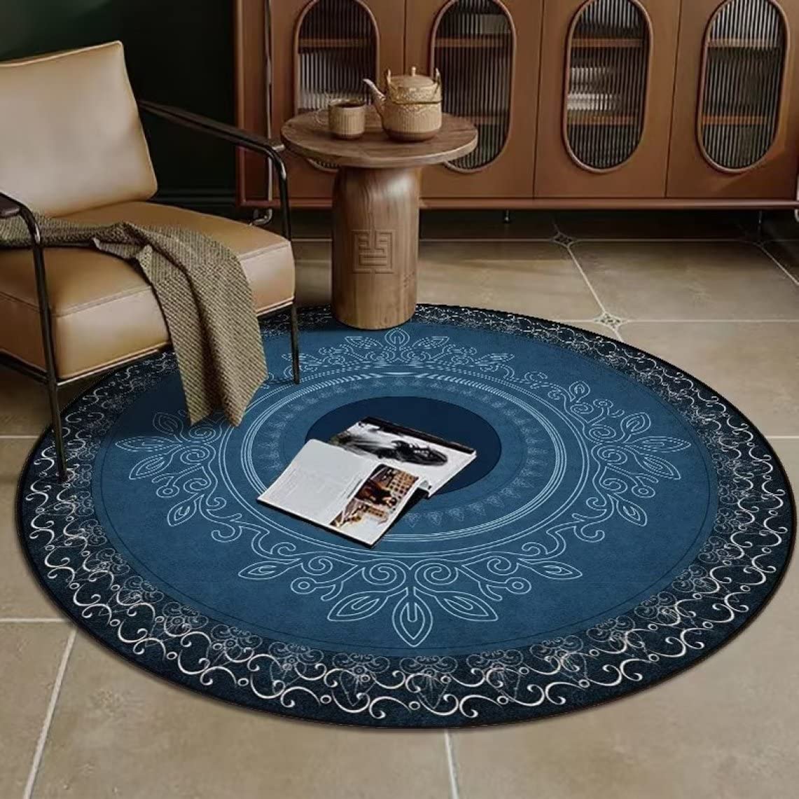 Amazon｜[NHYGDY] 洗える 丸型 ラグ カーペット ペルシャ風 薄手 柄
