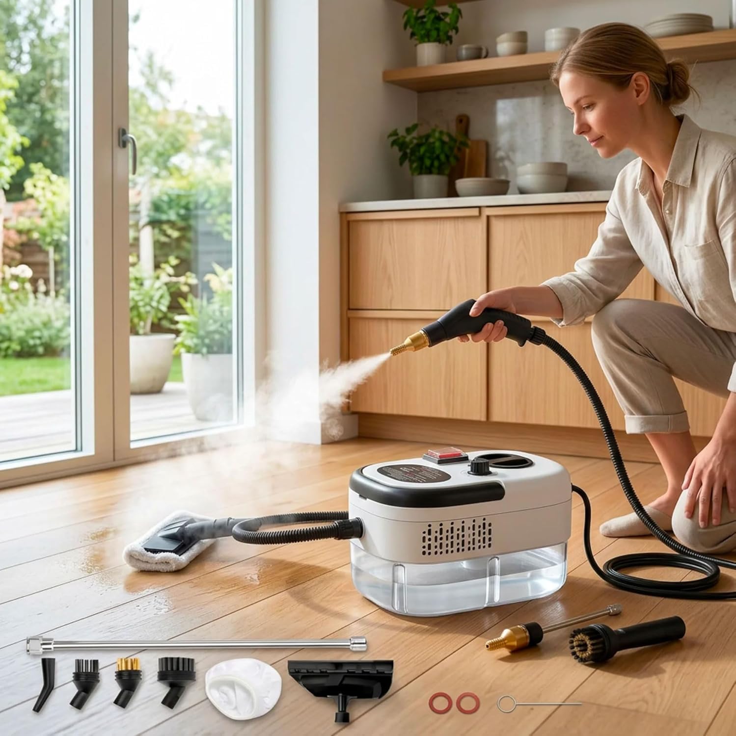 081 Store - Pulitore a Vapore 2500W Alta Pressione con 6 Livelli Di Regolazione, Serbatoio Grande da 1200ml, Vapore fino a 105°C, Kit Accessori Multifunzione per Pulizia Casa, Cucina, Bagno, Divani