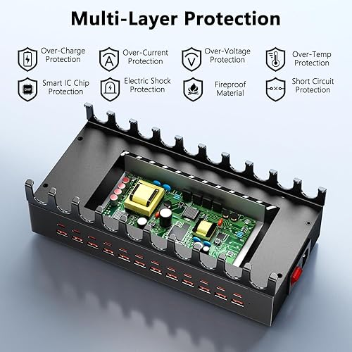 Miniatura 5 de Estación de carga de 300 W con 24 puertos, cargador rápido USB para múltiples dispositivos, organizador de estación de carga múltiple compatible