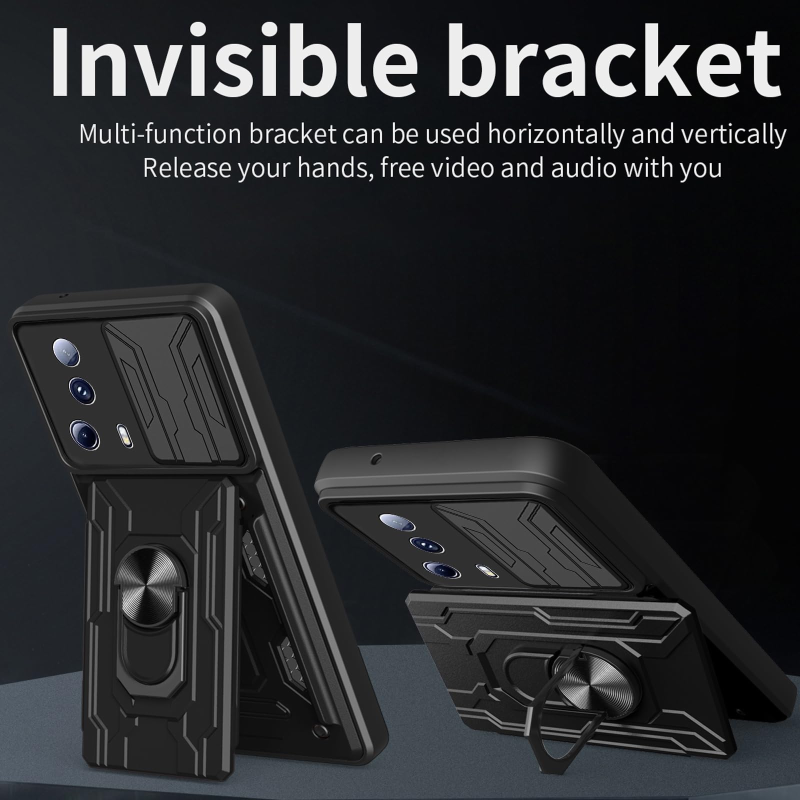 BOKYAS per Custodia Xiaomi Redmi Note 13 5G con Custodia per Fotocamera Scorrevole e Supporto per Anello [Cover Anti-Caduta Compatibile con Supporto Magnetico per Auto], Oro