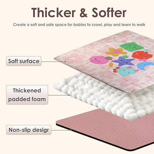 Miniatura 5 de Tapete de juego para bebé, tapete de juego plegable para el suelo, tapete de gateo de 50 x 50 pulgadas para corral con parte inferior