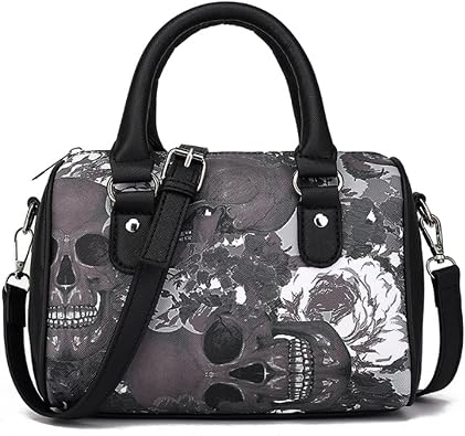 Women Gothic Purse Top-handle Handbag Nylon Punk Satchel Tote Skull Printing Shoulder Crossbody Bags