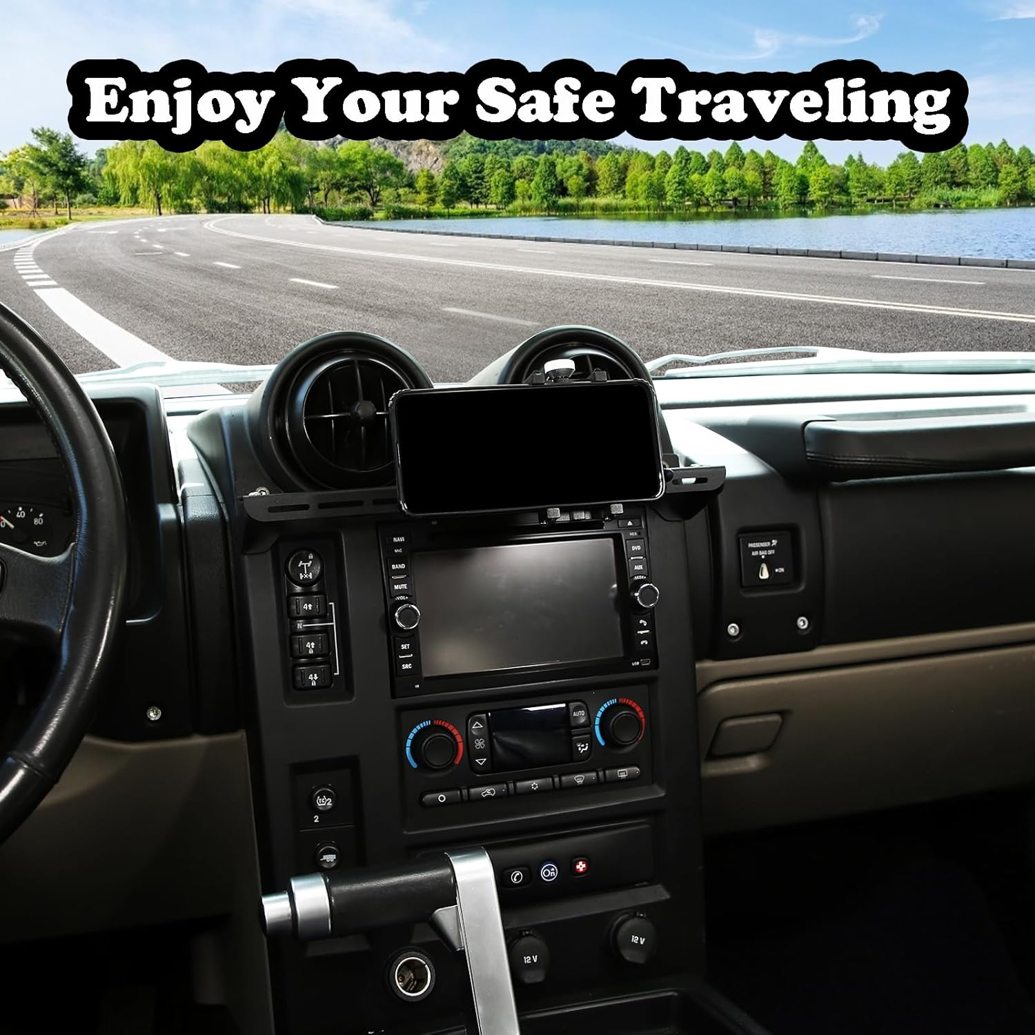 PIUGILH Car Instrument Panel Track Mobile Phone Holder Trim for Hummer H2 2003-2007 Central Control Air Vent Multifunctional Mobile Phone Holder