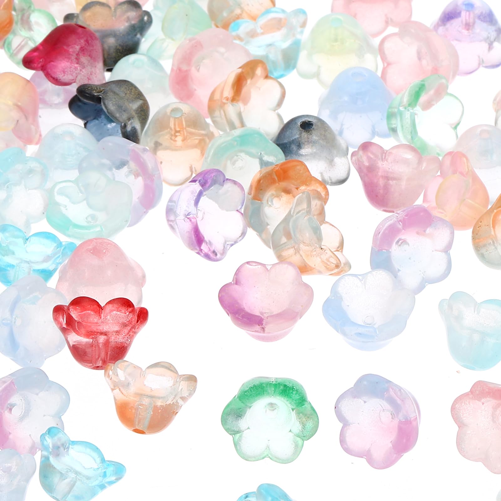 PATIKIL Glass Trumpet Flower Beads, 50 Pcs Gradient Flower Bead Charm for Jewelry Making DIY Craft, Bracelets, Earrings, Necklaces Decorations, Multicolored
