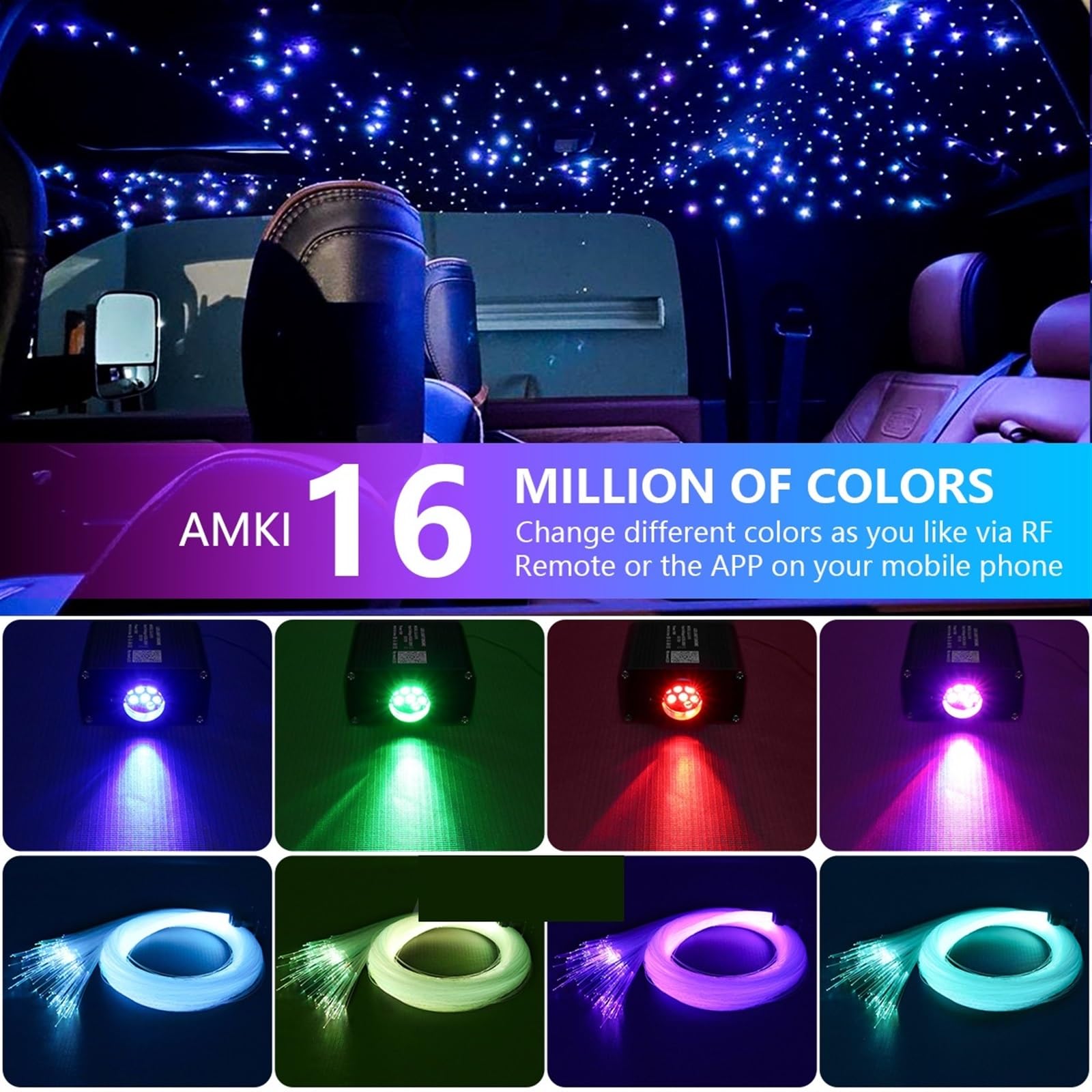 16W Twinkle RGBW Samochód Starry Sky Light Inteligentny Kontroler Muzyczny Na Dach Samochodowy Gwiazda Sufit Auto Wnętrze Samochodu Led Lampy Światłowodowe(Only Light NO fibers)