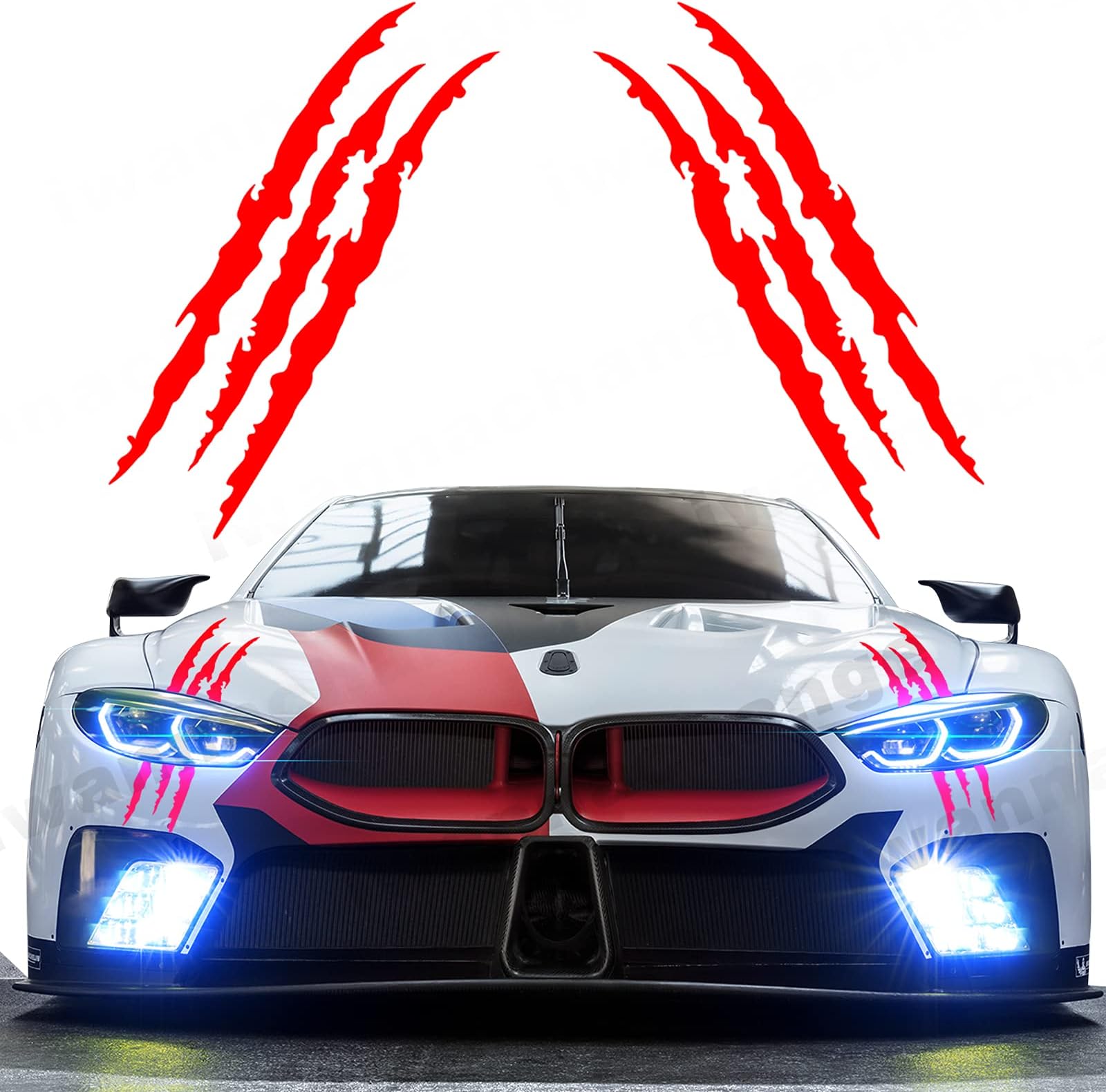 2pcs Monster Claw Marks Headlight Car Sticker Stripes Scratch Decal Vinyl for Sports Cars SUV Pickup Truck Window Motorcycles ect (Red)